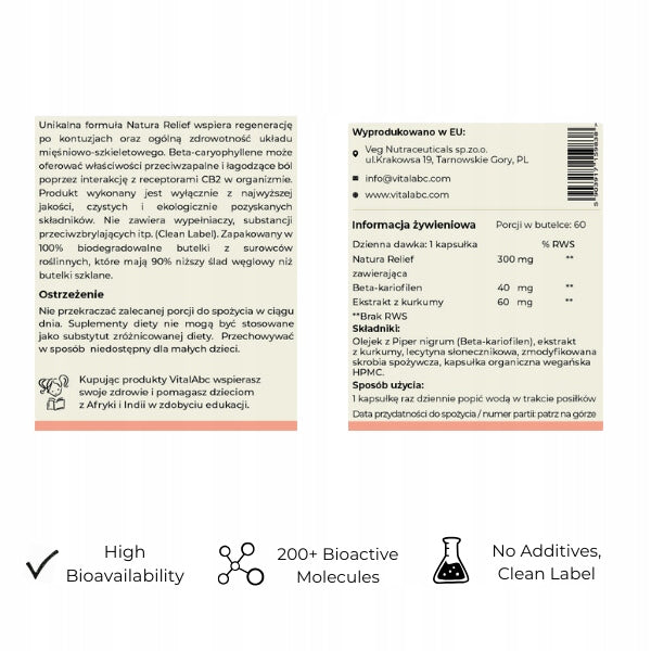 Suplement na Stawy i Mięśnie Liposomal 500 mg Natura Relief VitalAbc Packaging status original