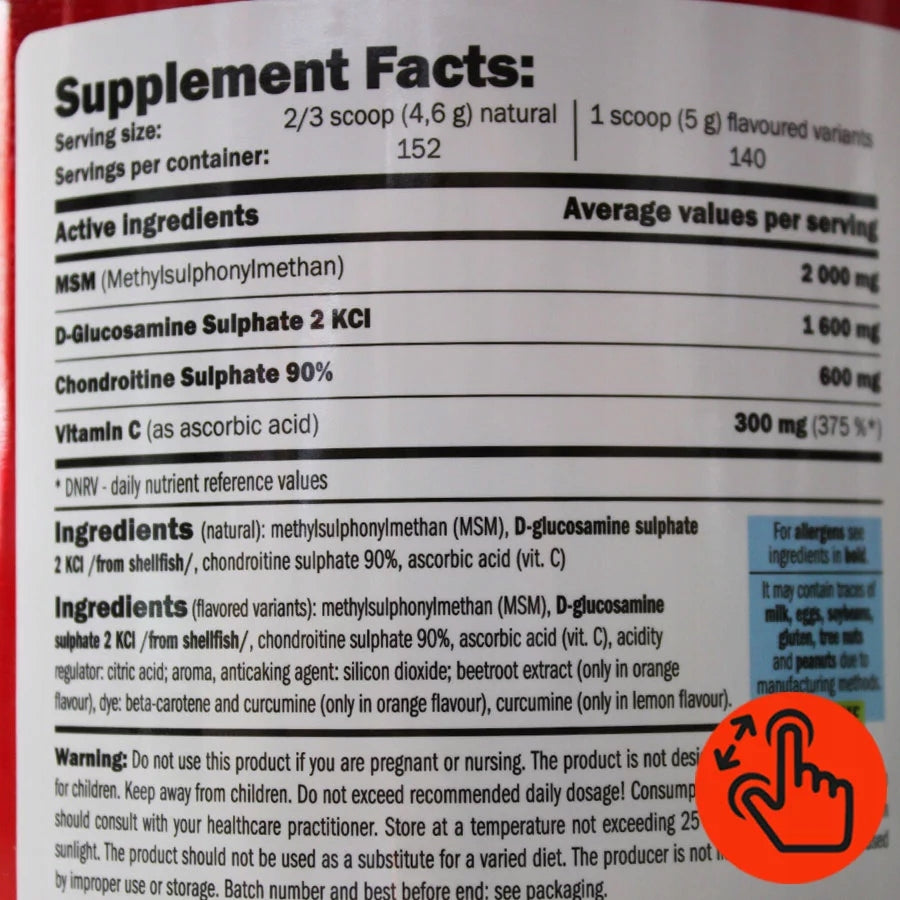 Supplement for joints MSM glucosamine chondroitin vitamin C powder 700 g Packaging status original