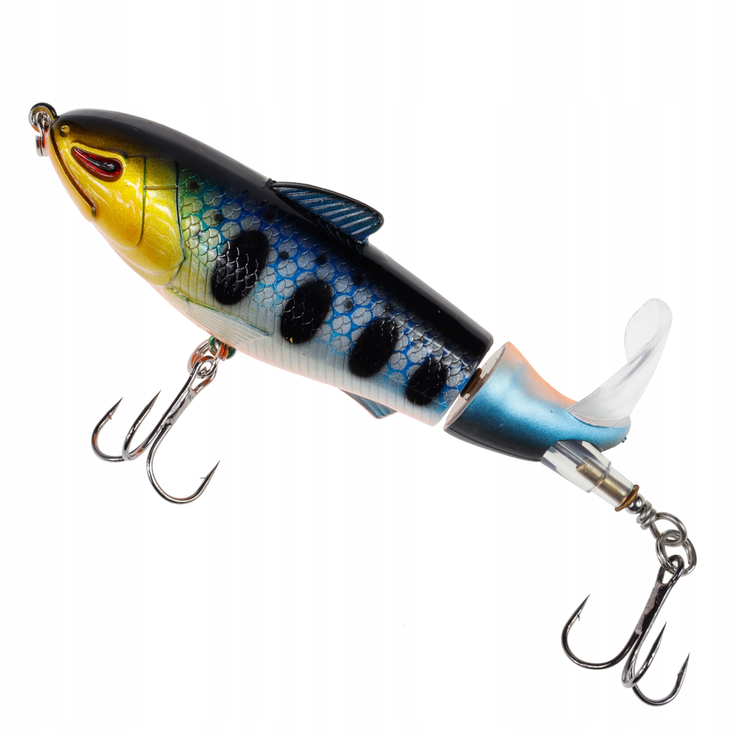 Surface wobbler with rotating fin Popper Flopper pike sum asp