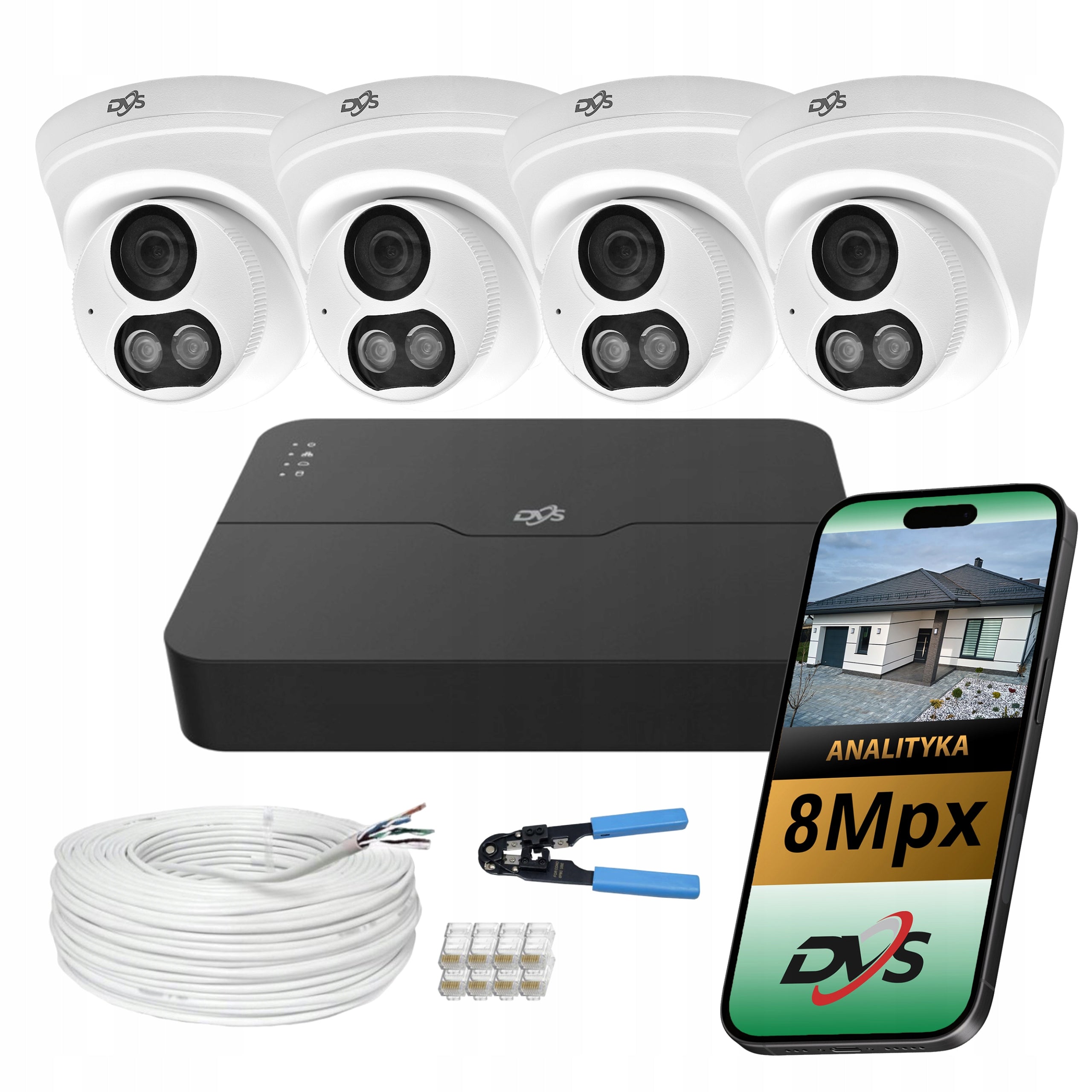 Surveillance cameras 4 dome IP PoE cameras 8Mpx 4K Audio detection DVS