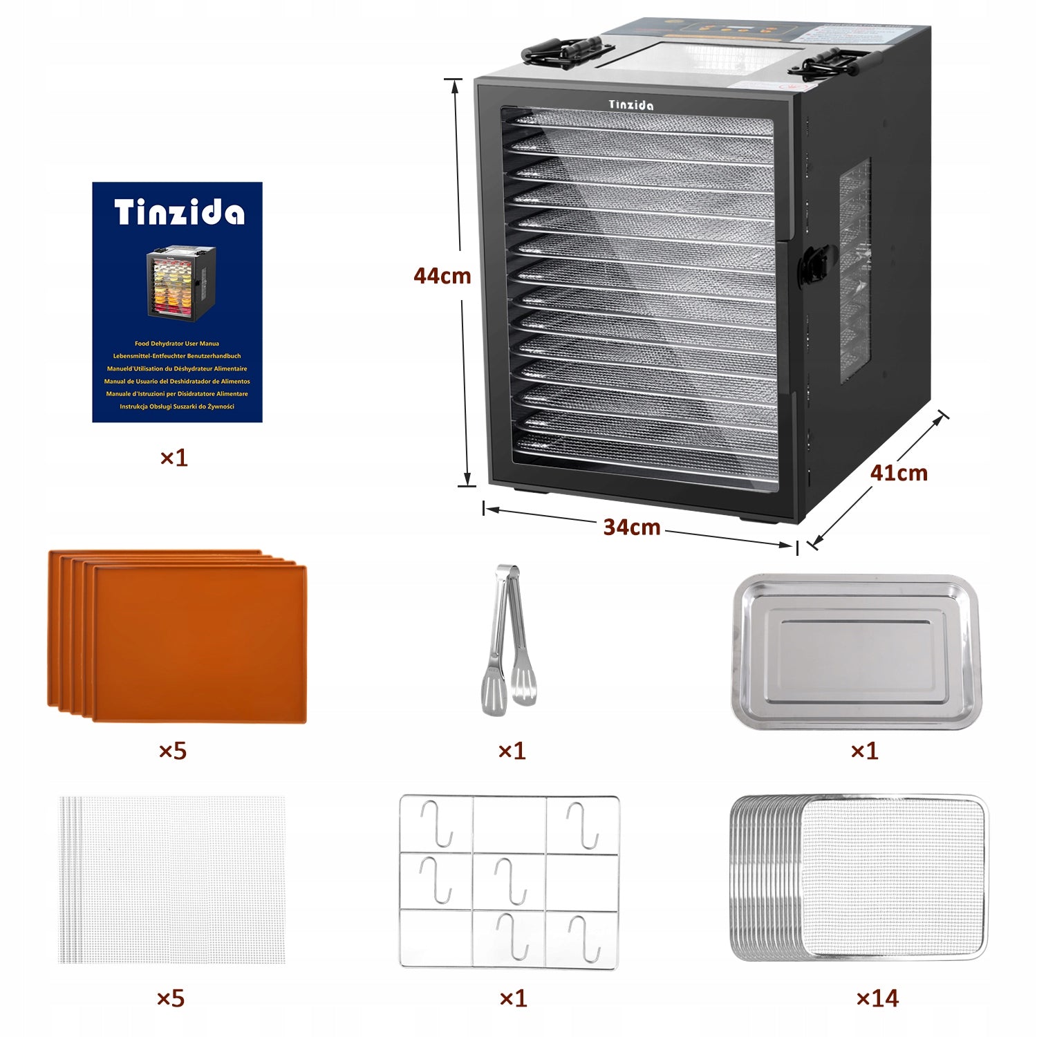 Suszarki żywności Stal nierdzewna 1000 W Tinzida Dehydrator TZD-14DG 14 tac Packaging status original