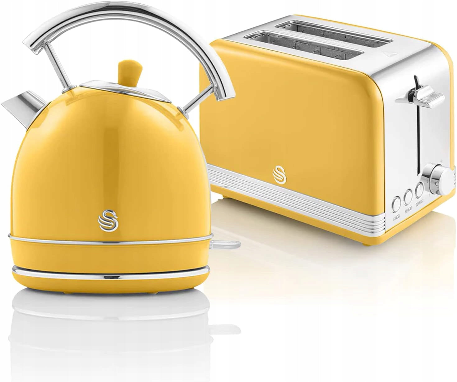 Swan Retro Breakfast Set Yellow Kettle 1.8L Toaster 2 Slices