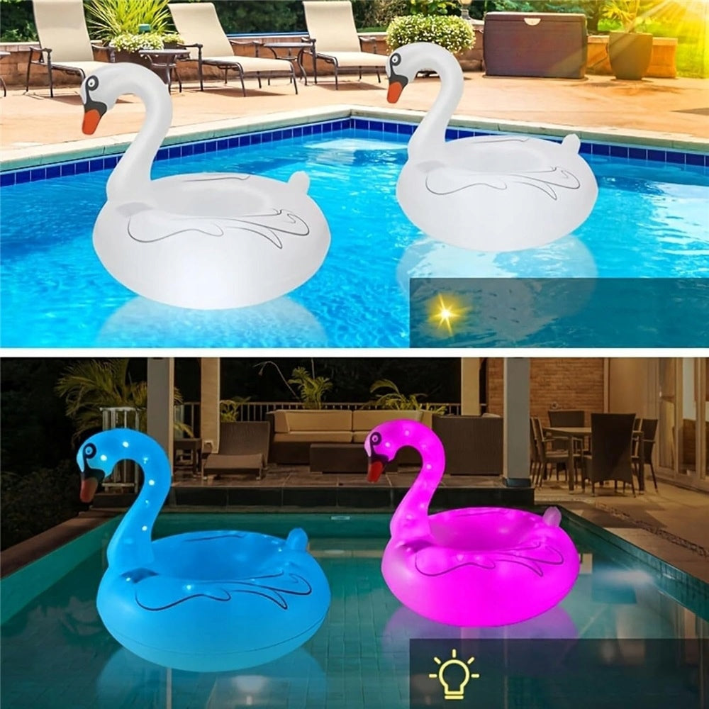 Swan Shaped Swimming Wheel, Inflatable Animals For Swimming Pool With LED Color white