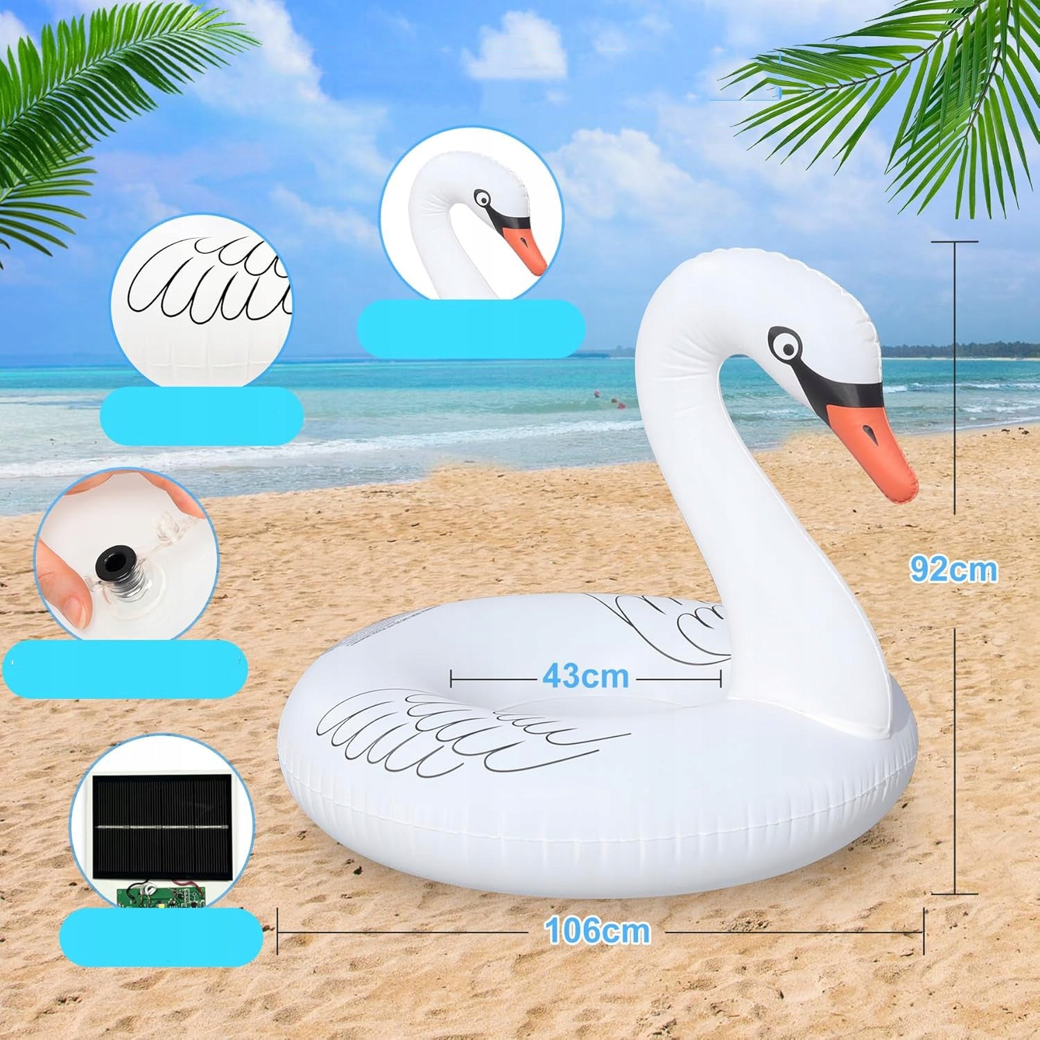 Swan Shaped Swimming Wheel, Inflatable Animals For Swimming Pool With LED Manufacturer code Koło Pływackie W Kształcie Łabędzia