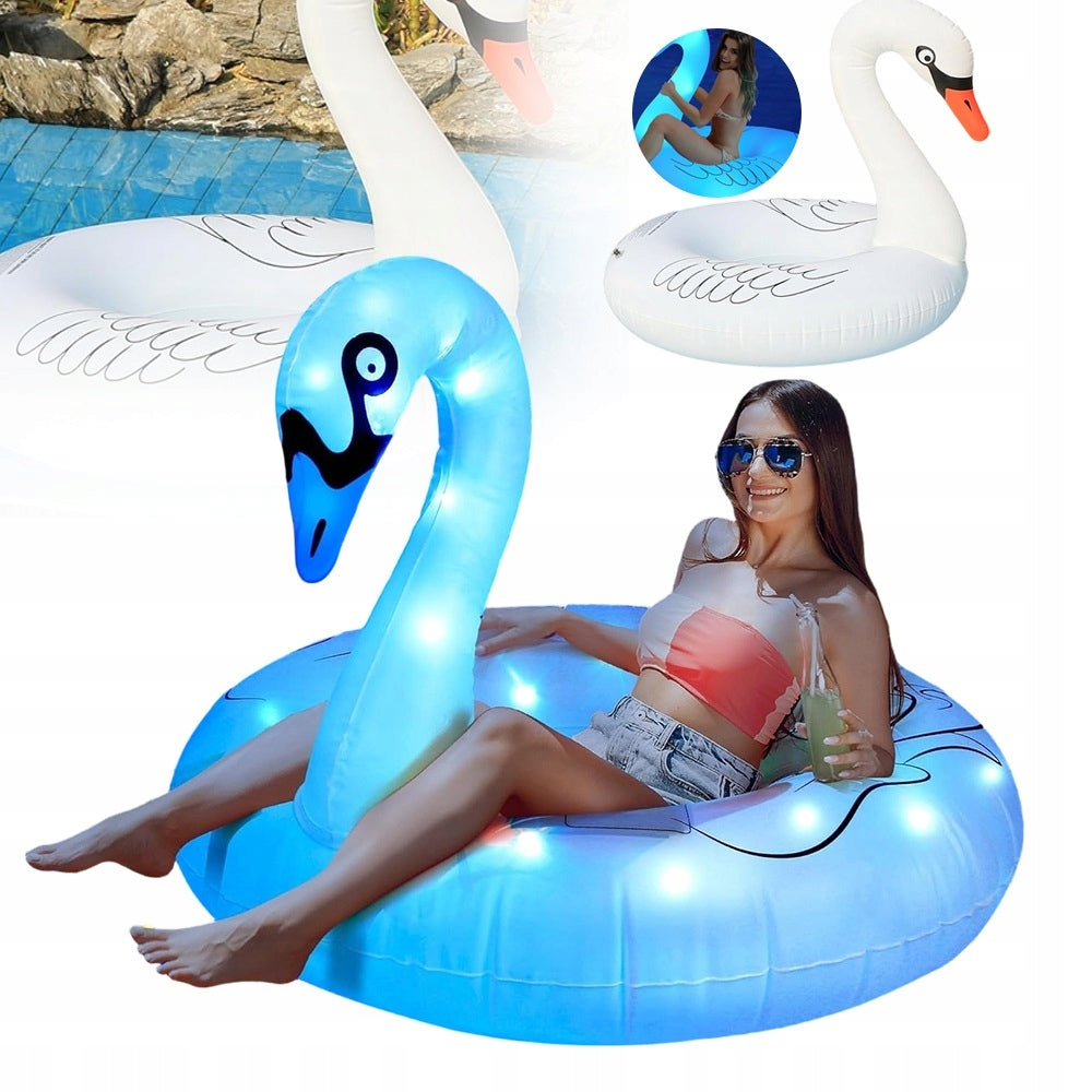 Swan Shaped Swimming Wheel, Inflatable Animals For Swimming Pool With LED