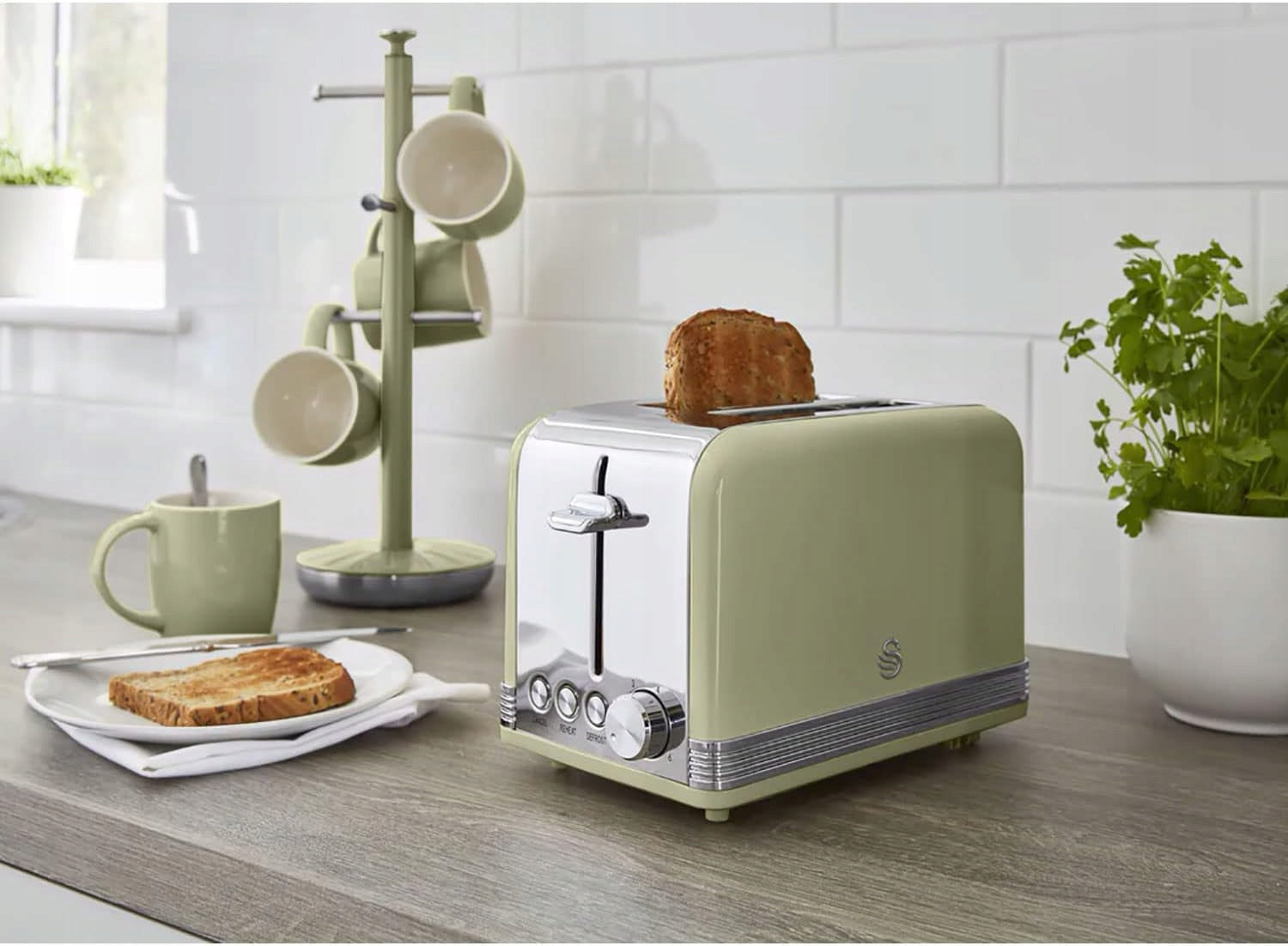 Swan Toaster 2 Wide Retro Slices 3 Functions 6 Levels Green Brand Swan