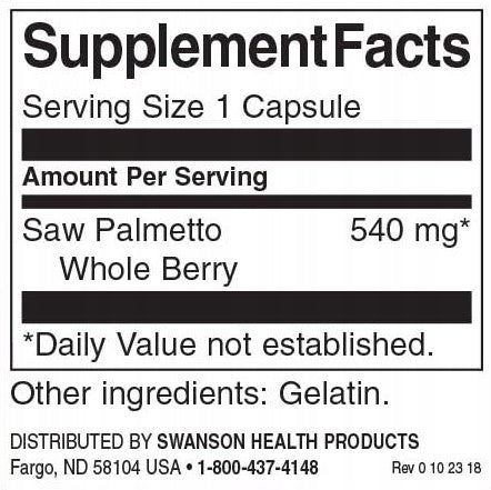 Swanson Saw Palmetto 540 mg 250 capsules SAW PALMETTO Brand Swanson