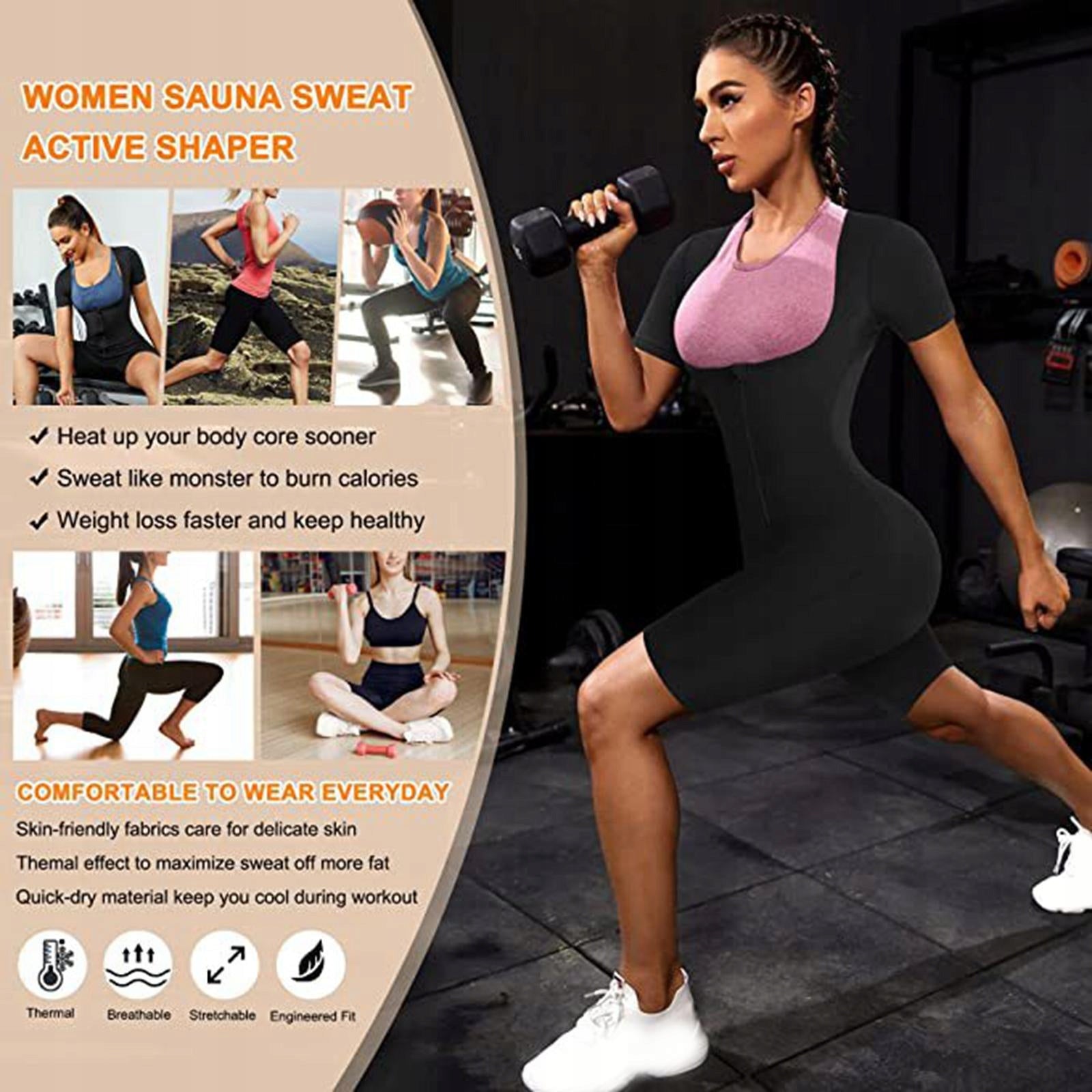 Sweating Bodysuit Sauna suits for Women Men Slimming Vest XL Silver Belt length 100 cm