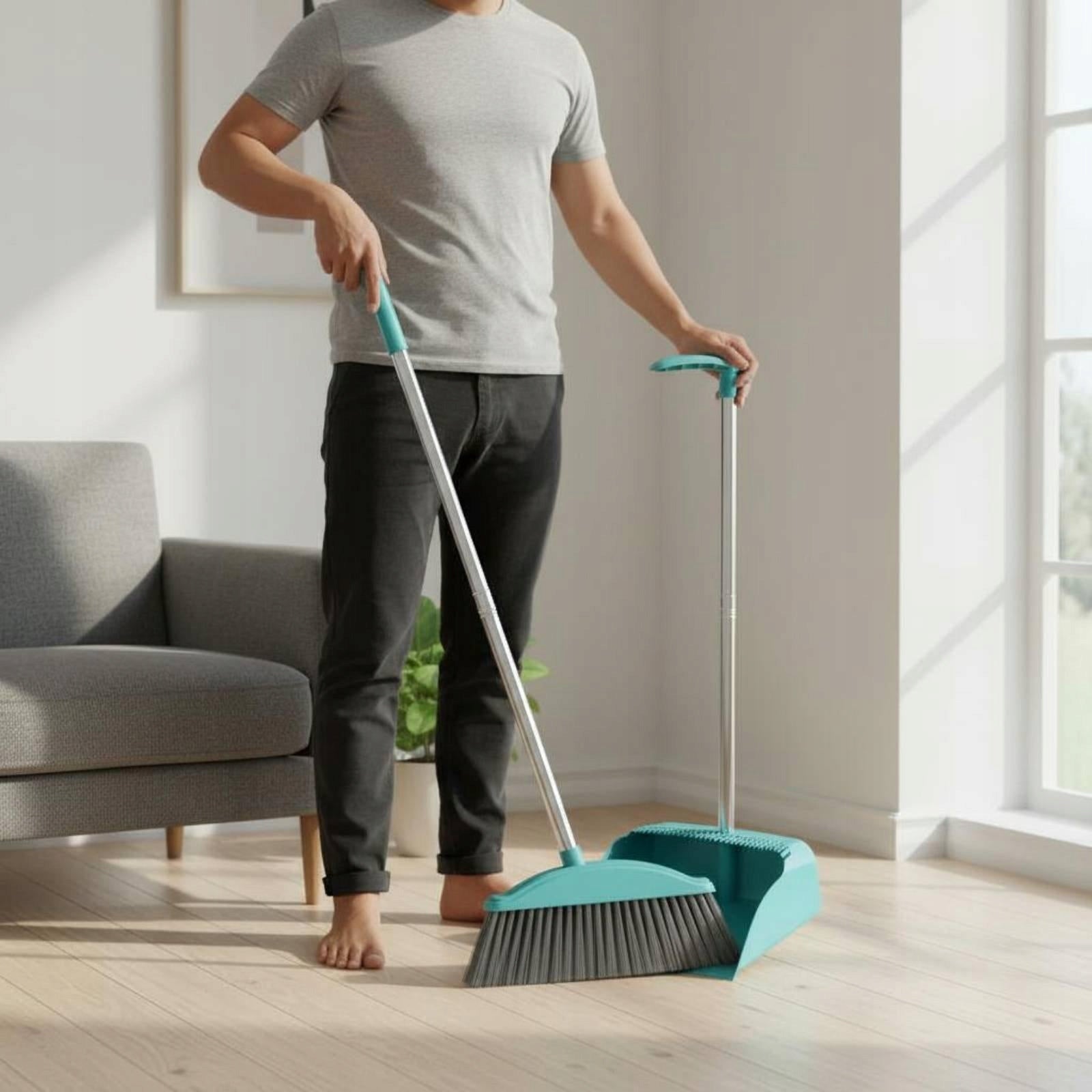 Sweeper and Dustpan Thick Bristles Soft Fiber Sweeper Indoor Gray SET Brand no brand