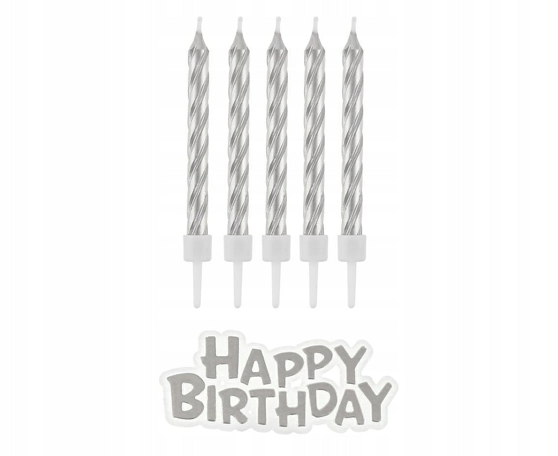 Kuchenkerzen 16 Stück + „Happy Birthday“, Farbe: Silber SF-HBSR 