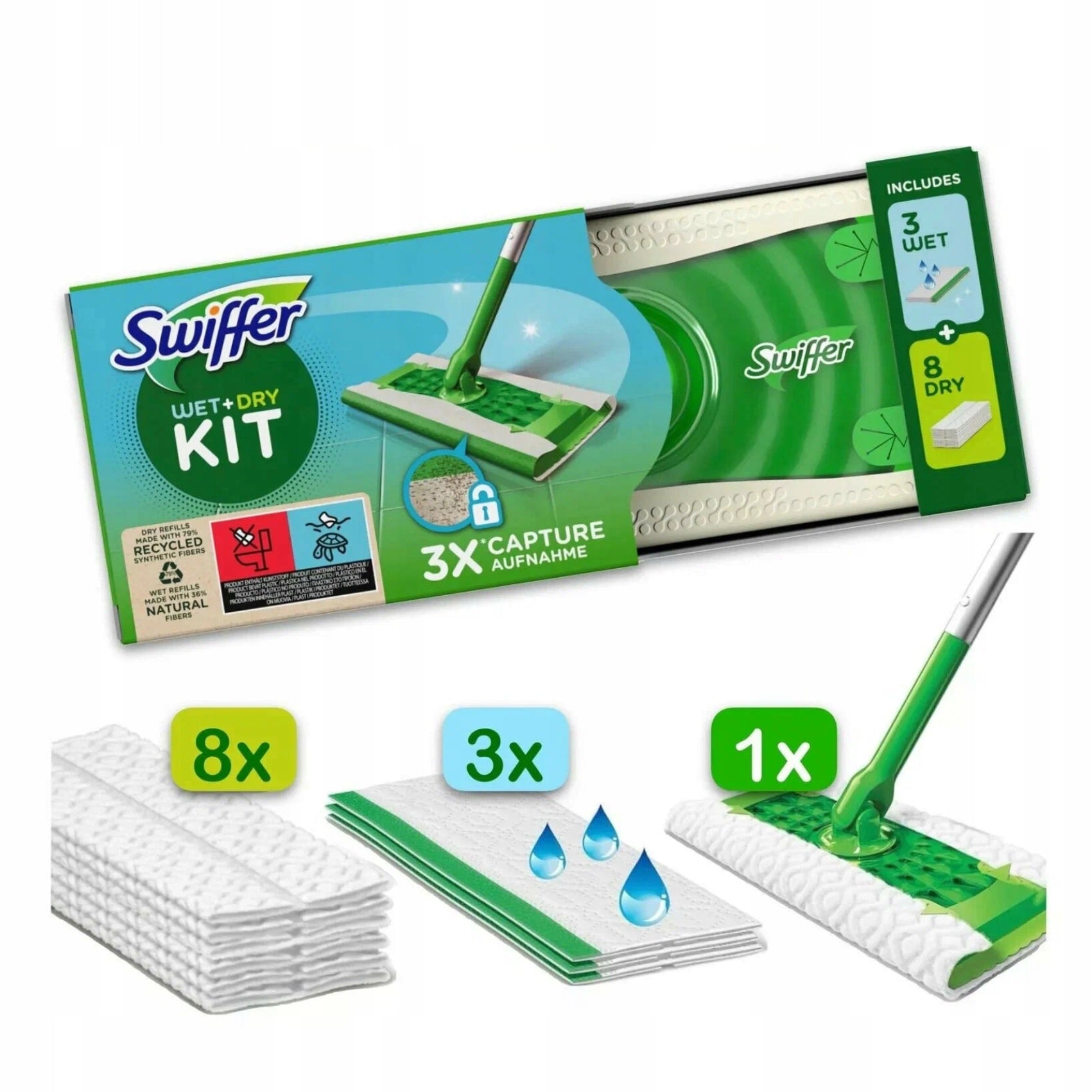 Swiffer Dry + Wet Kit mop + 8 dry and 27 wet wipes for dust Brand Swiffer