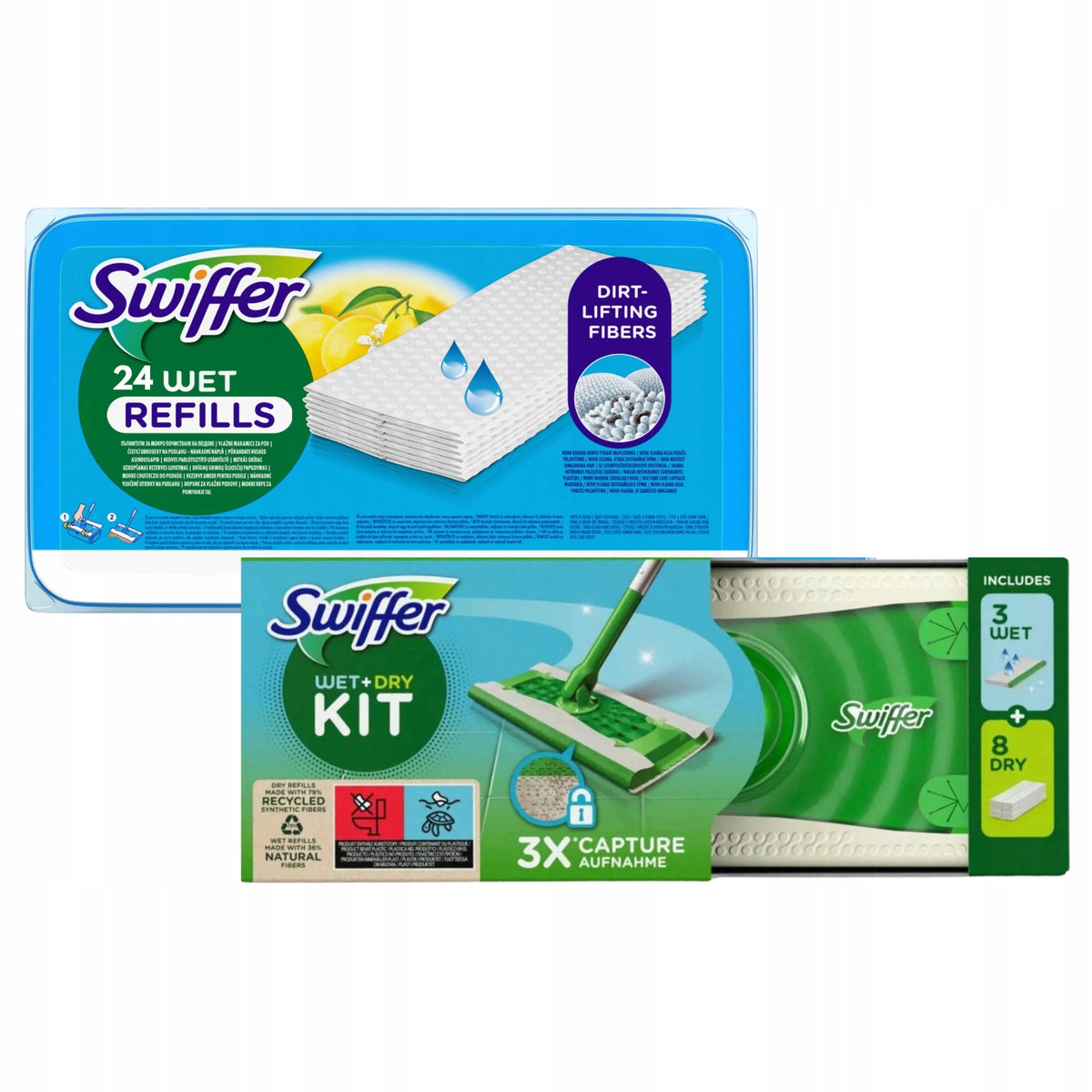 Swiffer Dry + Wet Kit mop + 8 dry and 27 wet wipes for dust