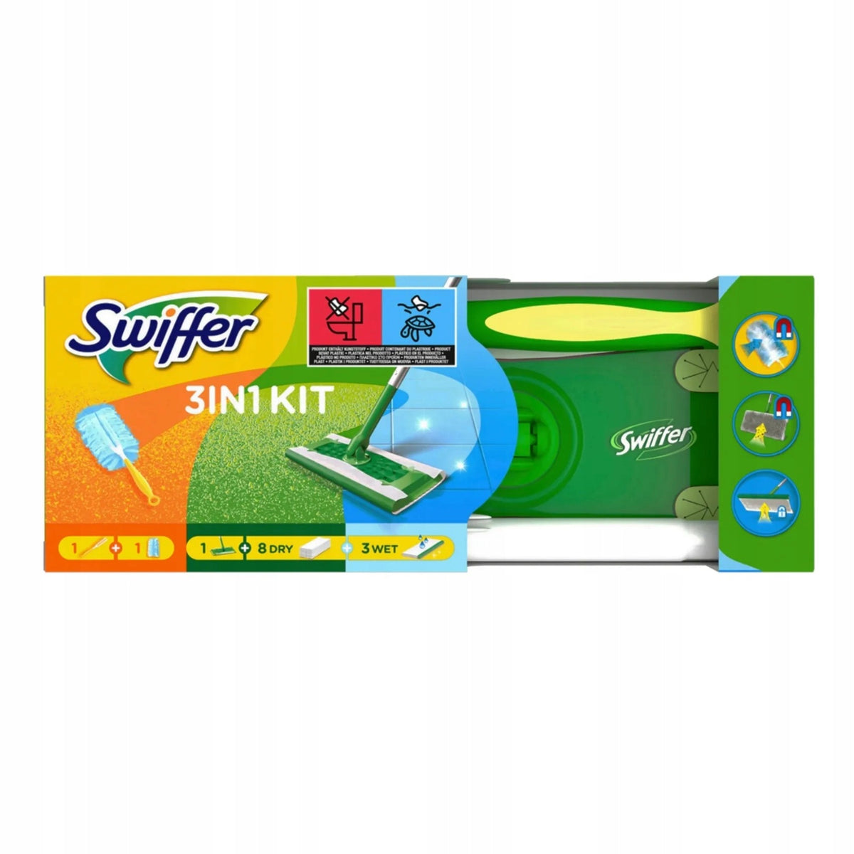 Swiffer Flat mop + duster for dust + dry and wet cloths set large