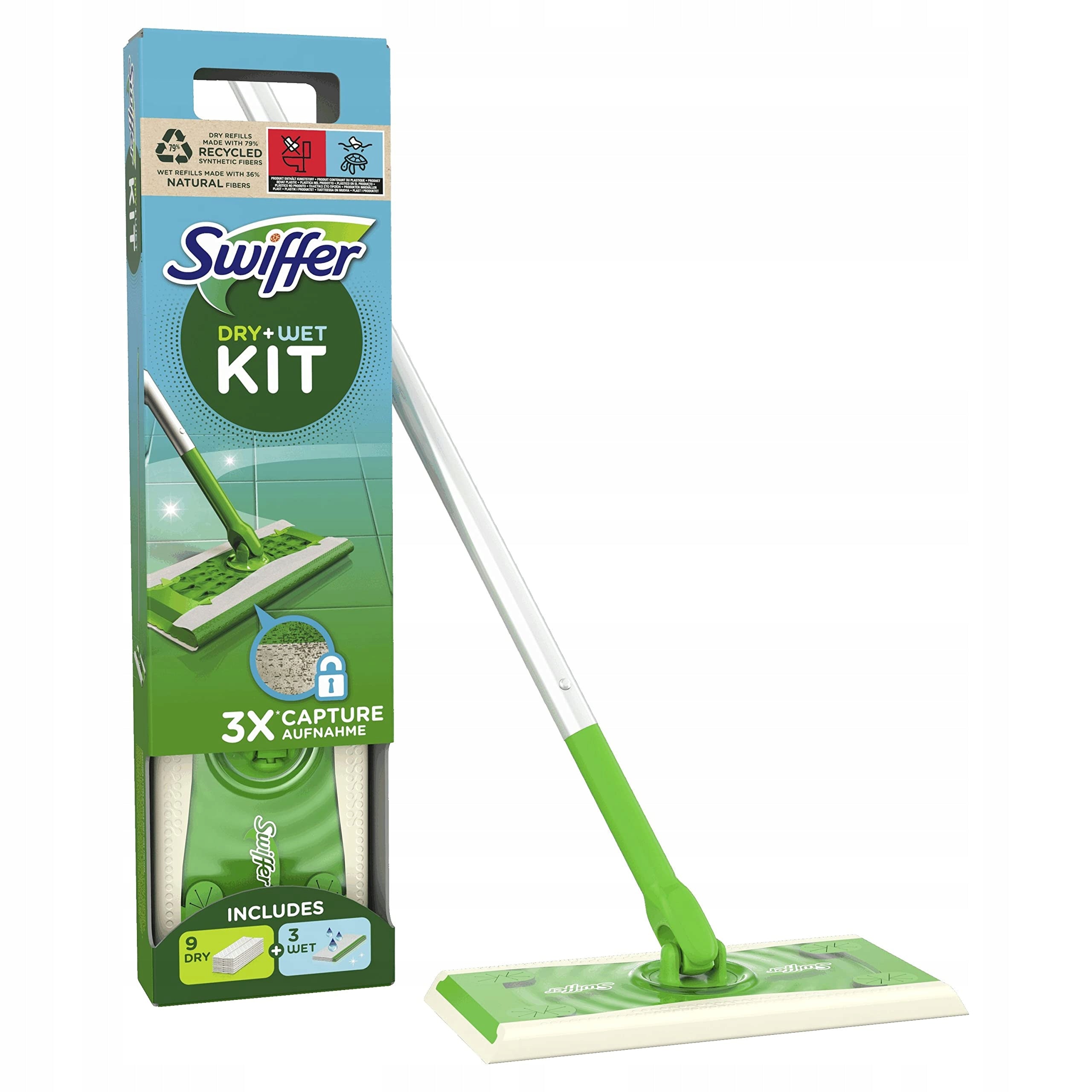 Swiffer Mop Flat Starter Kit 12 Cartridges (9 Dry + 3 Wet) Manufacturer code SWIFFER MOP KIT STARTER + REF MIX X2