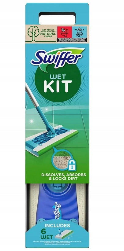 Swiffer Mop Wet Kit Starter Kit +6 Wet Floor Cloth Cartridges