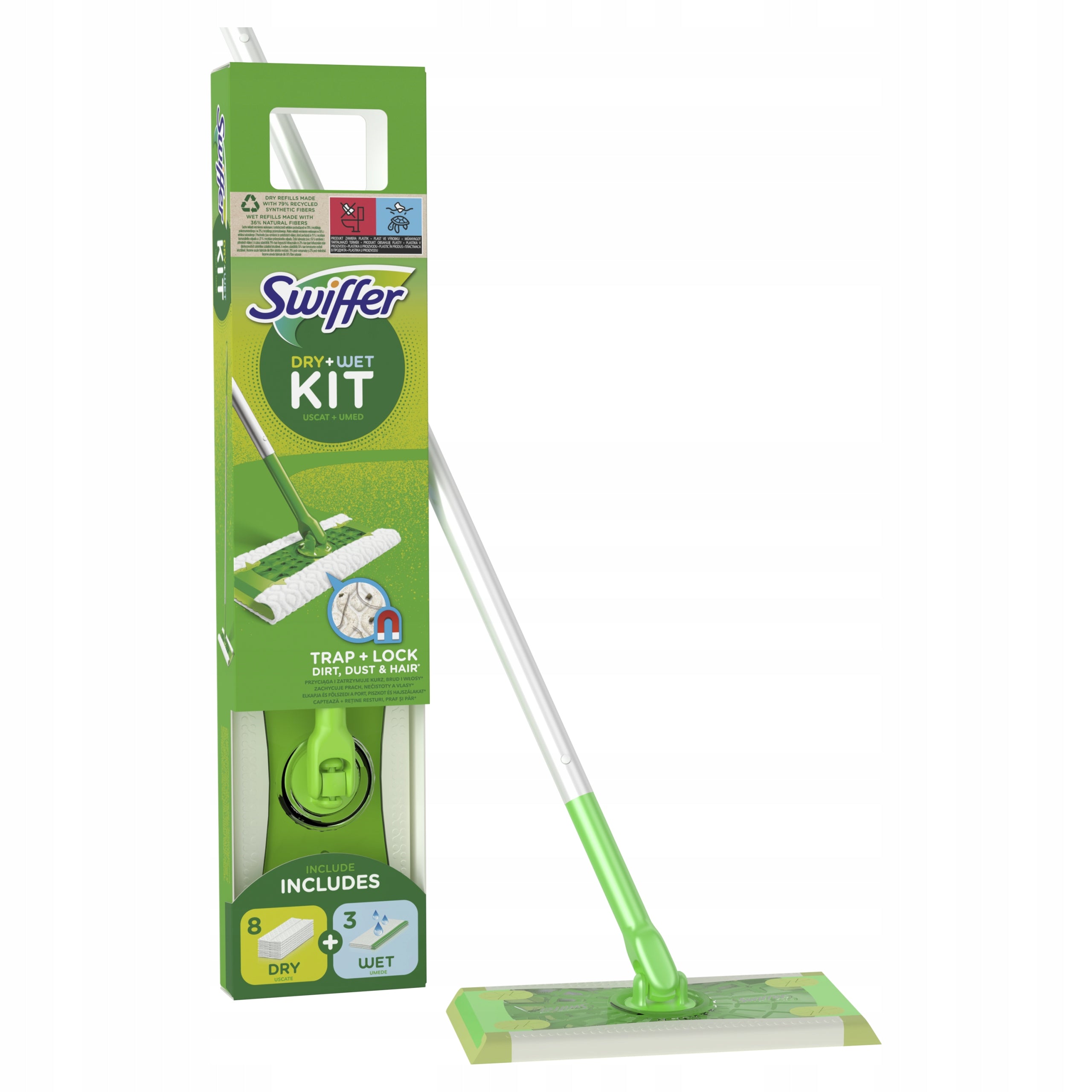 Swiffer flat mop with 8 dry and 3 wet cloths