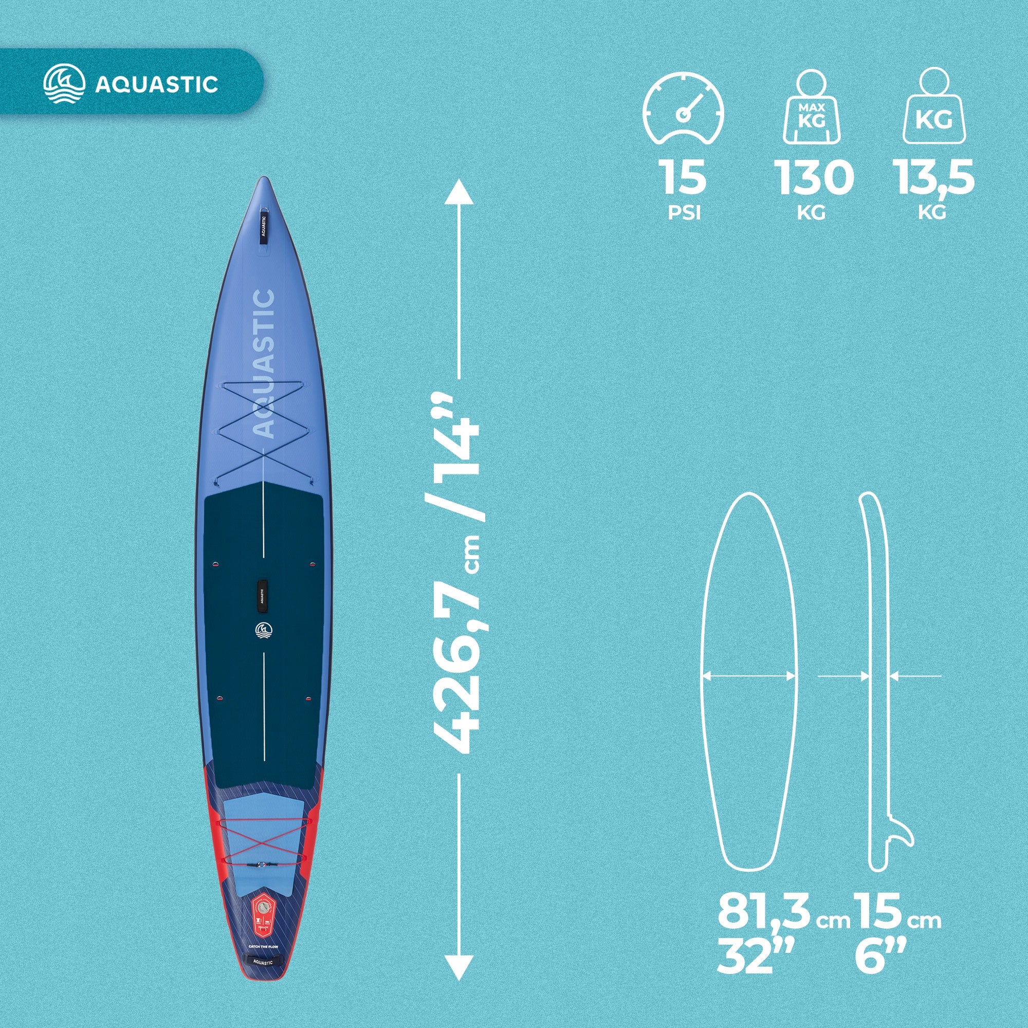 Swimming board SUP AQUASTIC Touring Pro 427 cm PADDLE PUMP Brand Aquastic