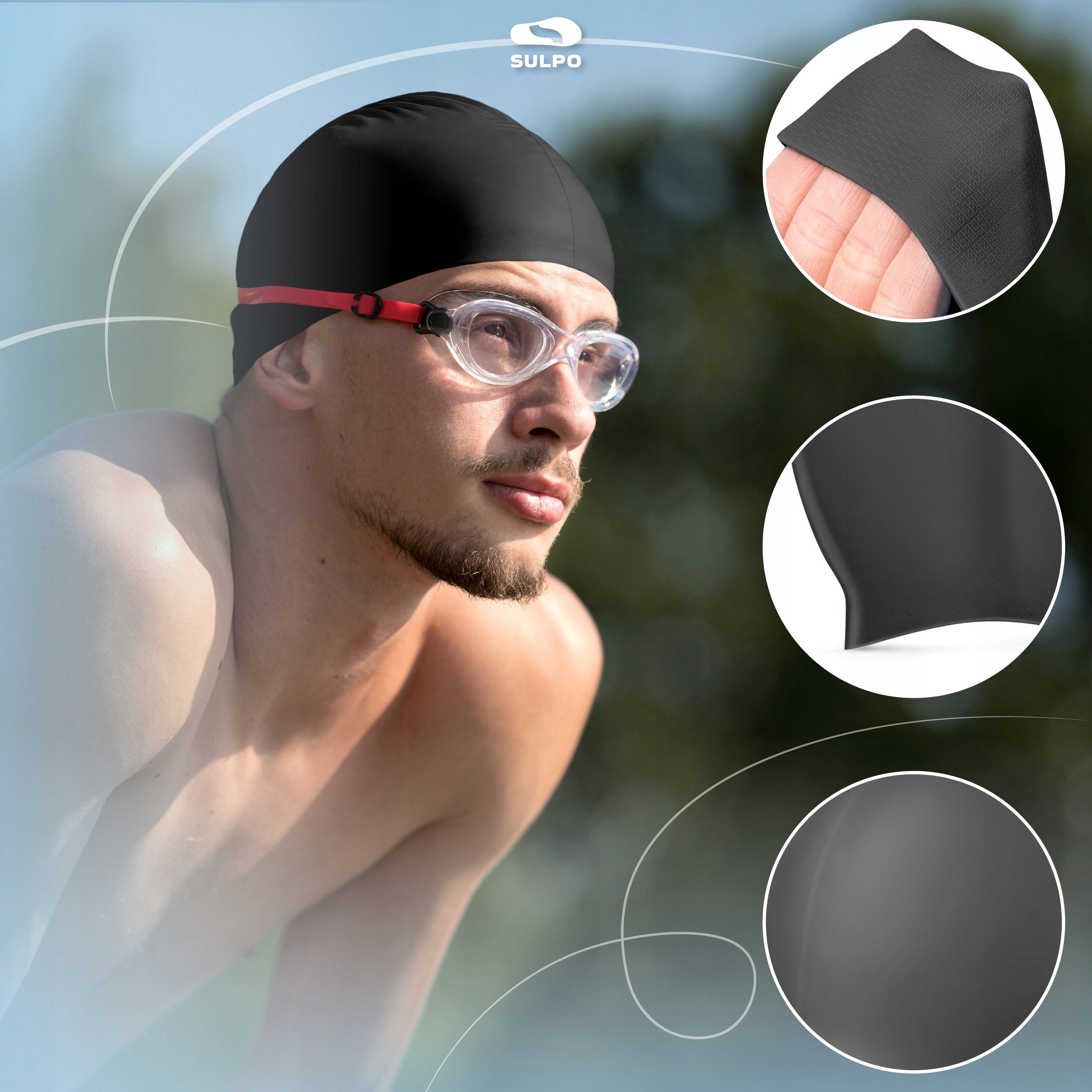 Swimming cap for training pool silicone elastic black Brand no brand