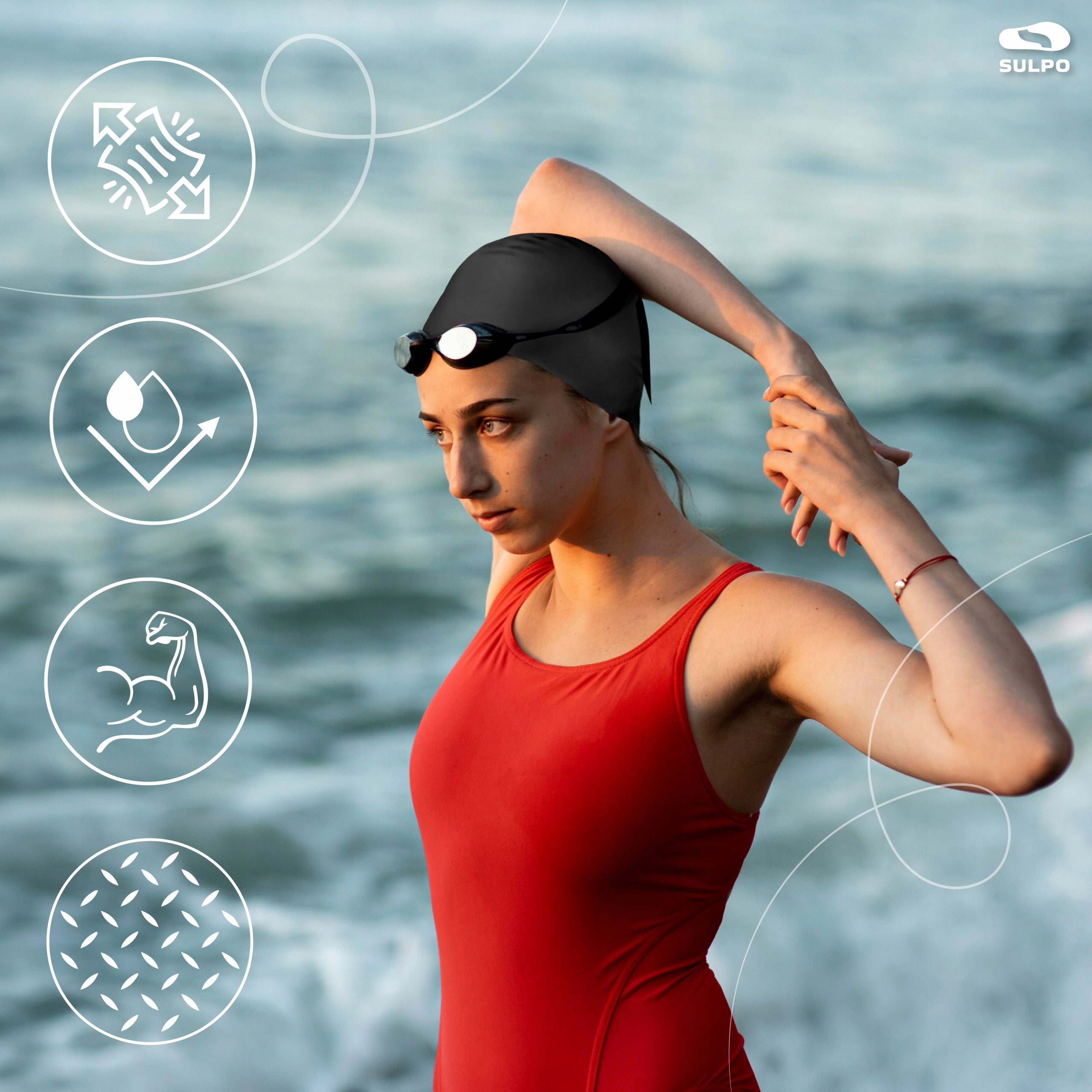 Swimming cap for training pool silicone elastic black Packaging status original