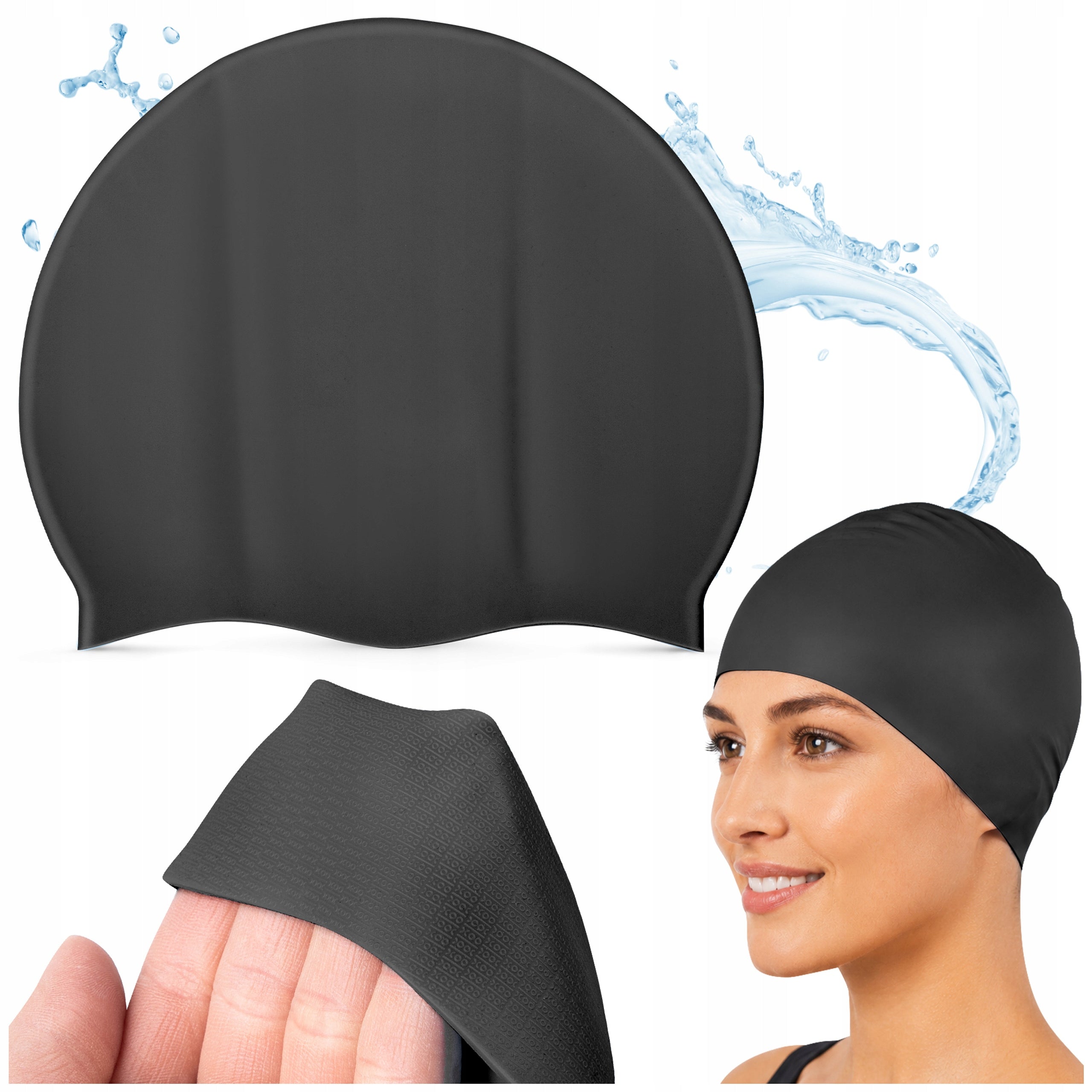 Swimming cap for training pool silicone elastic black