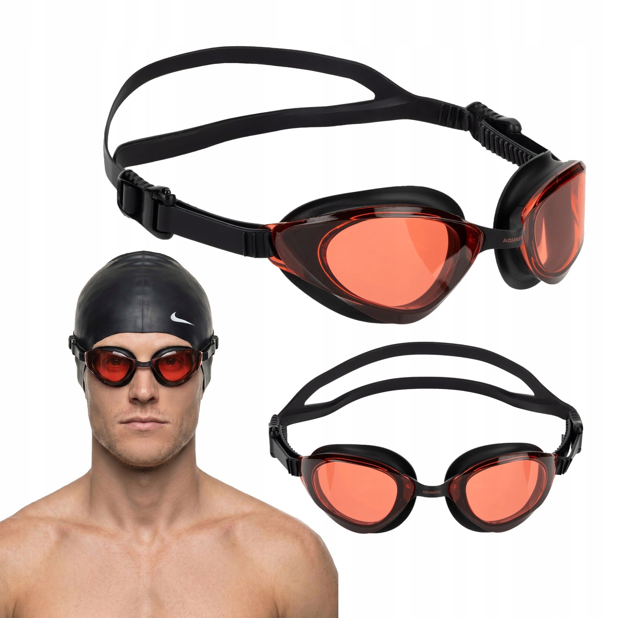 Swimming goggles AQUASTIC Isti black FOR POOL WATER ANTIFOG UV FILTER