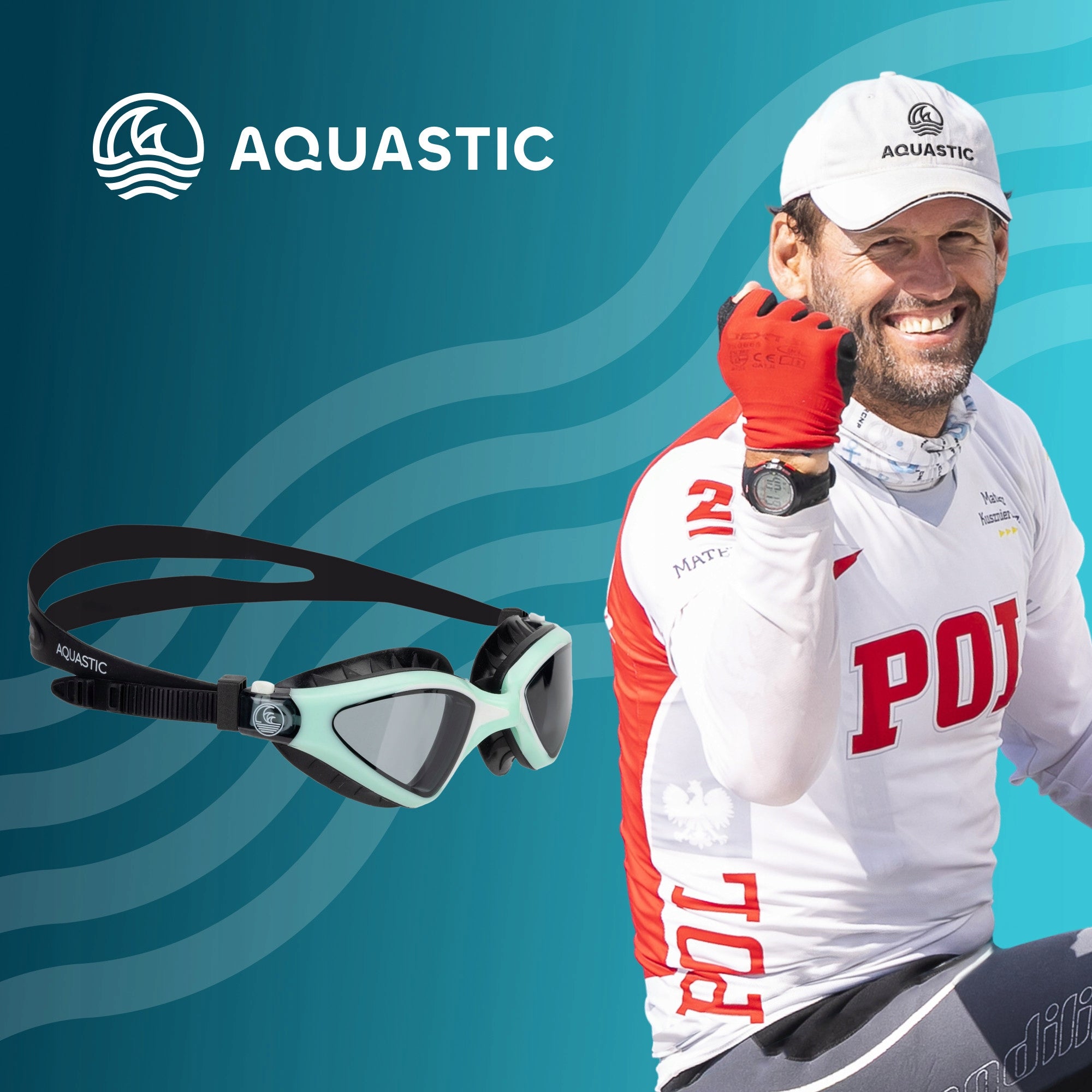 Swimming goggles AQUASTIC Tarpon turquoise OS ANTI-FOG TECHNOLOGY Brand Aquastic