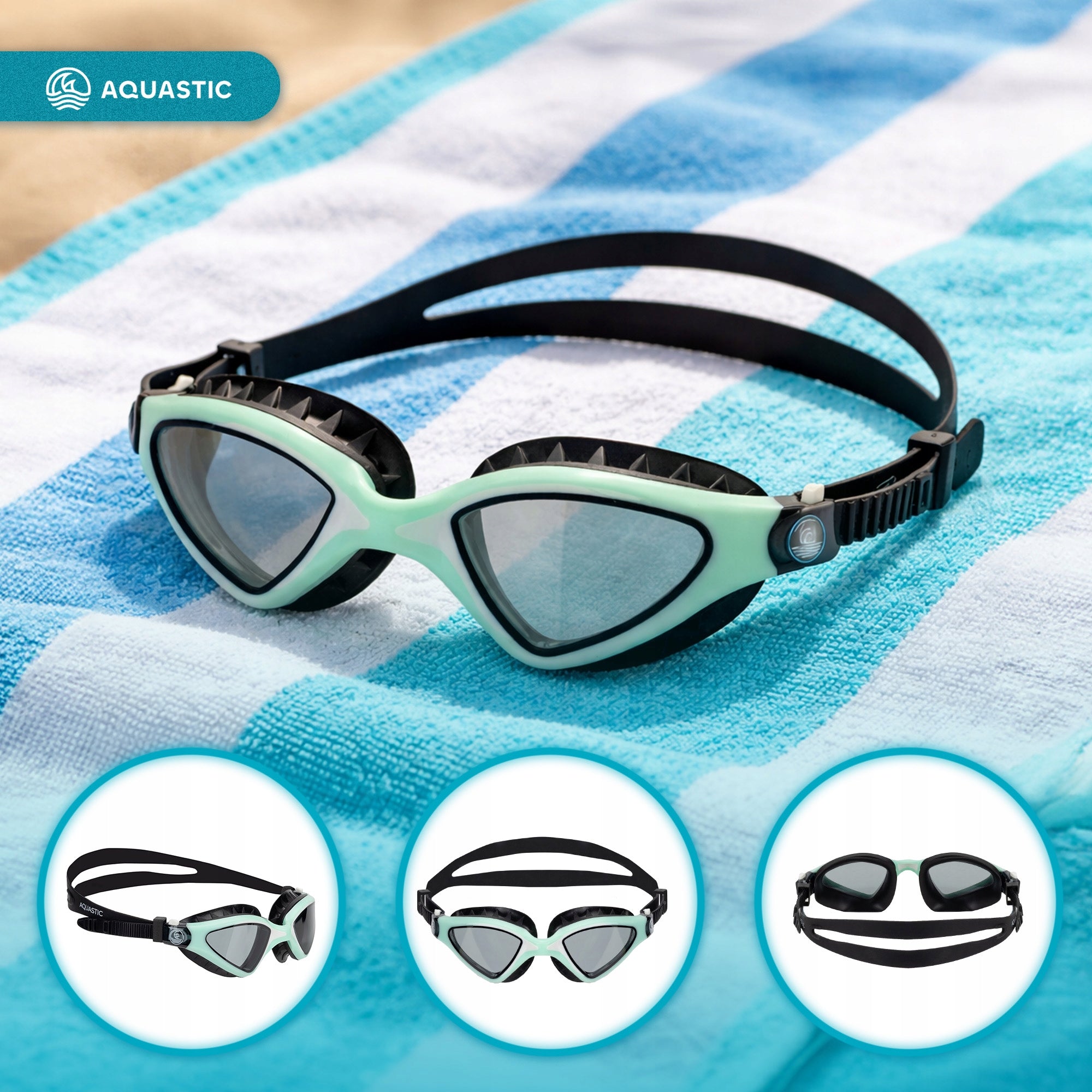 Swimming goggles AQUASTIC Tarpon turquoise OS ANTI-FOG TECHNOLOGY Color blue