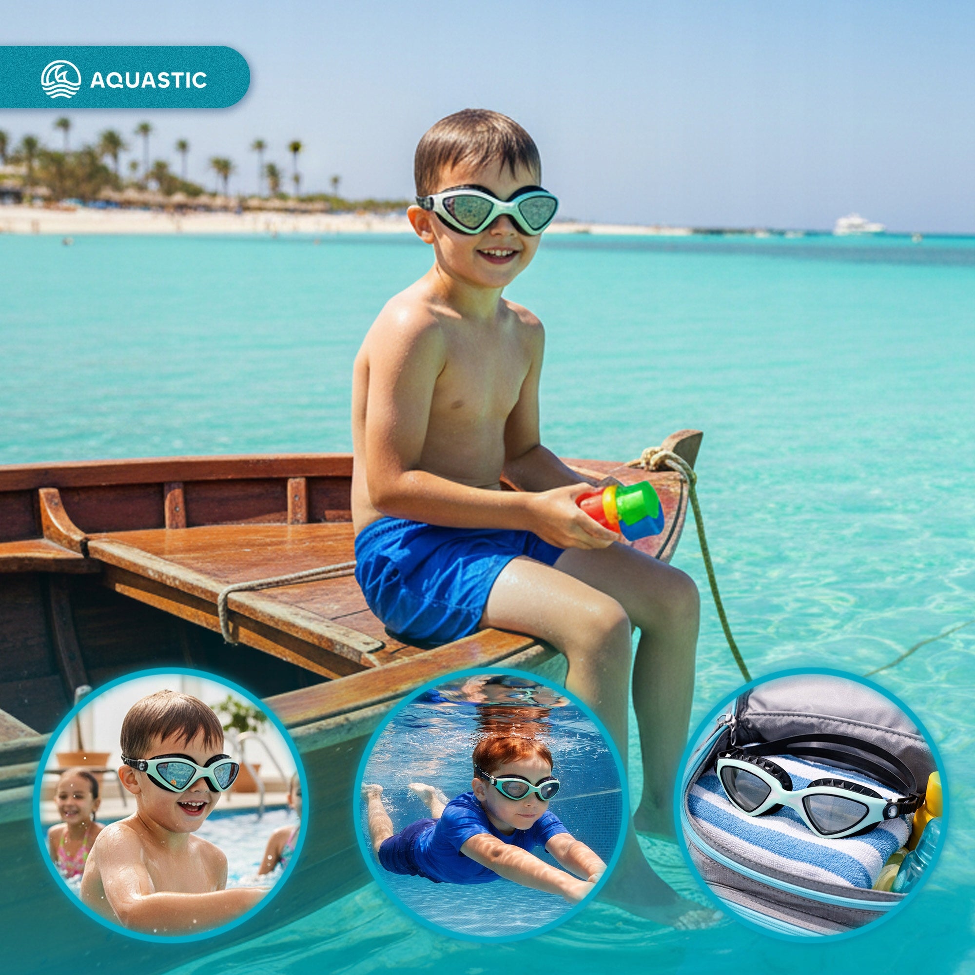 Swimming goggles AQUASTIC Tarpon turquoise OS ANTI-FOG TECHNOLOGY Kind for adults