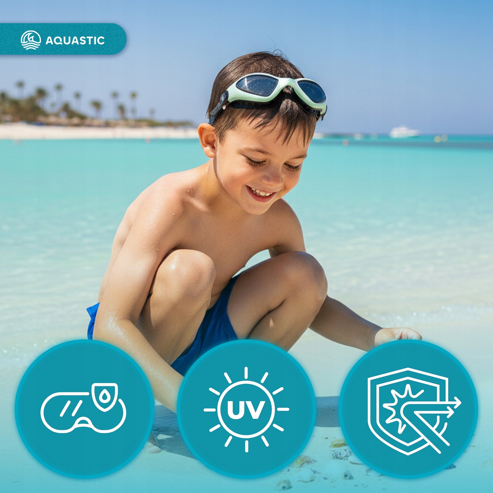 Swimming goggles AQUASTIC Tarpon turquoise OS ANTI-FOG TECHNOLOGY Strap material silicone