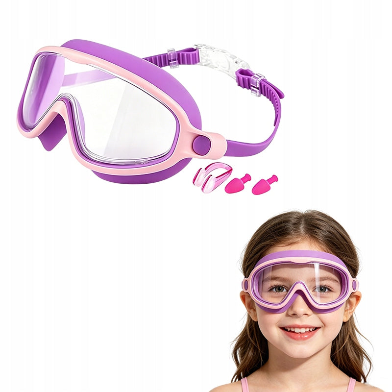 Swimming goggles Anti-fog large framefor children purple pink