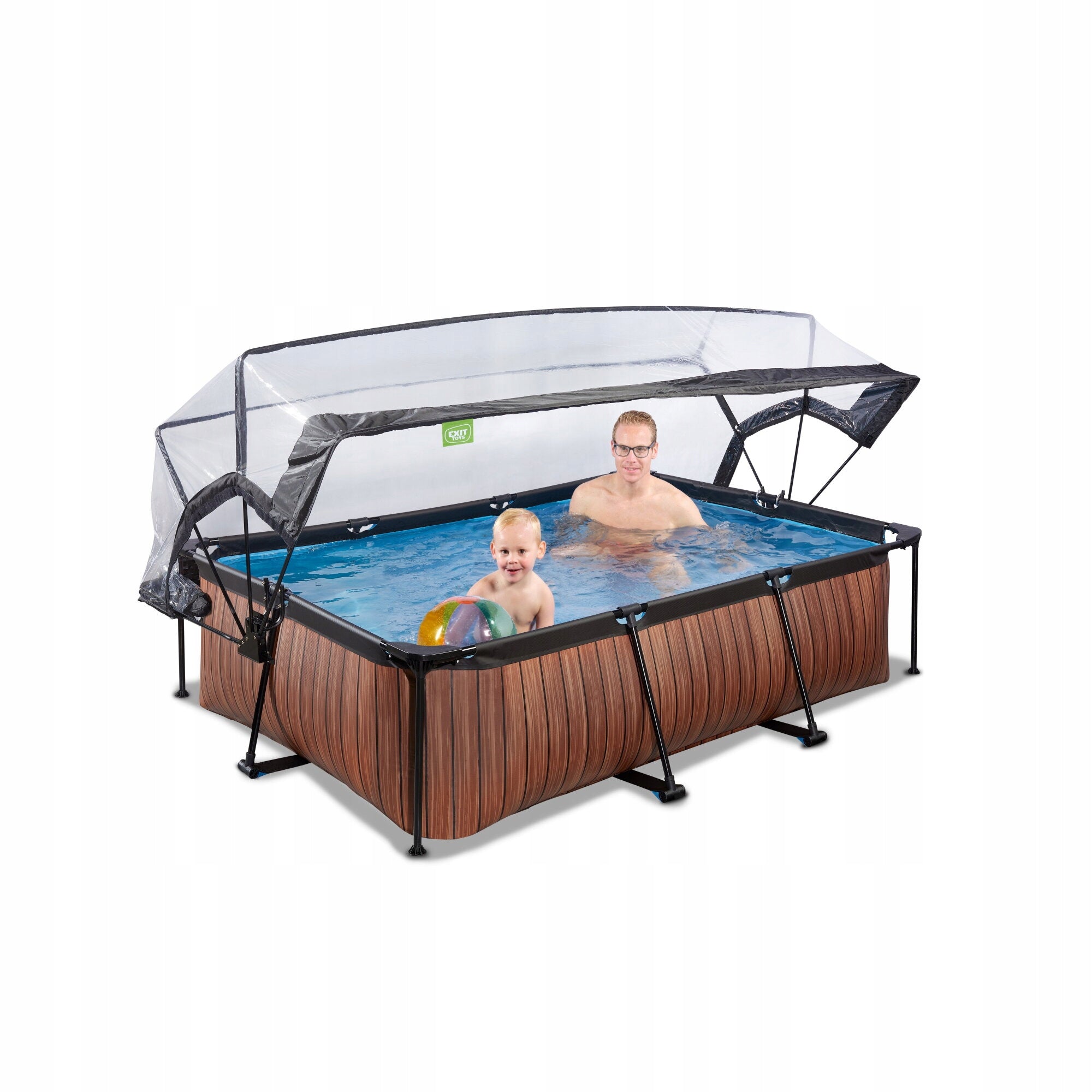 Swimming pool Wood EXIT 220x150x65cm with filter pump and dome - brown Color green