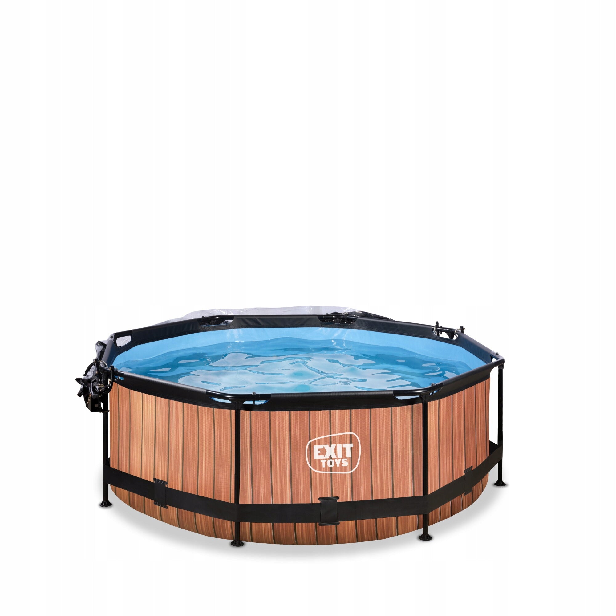 Swimming pool Wood EXIT ø244x76cm with filter pump and dome - brown Height 180 cm