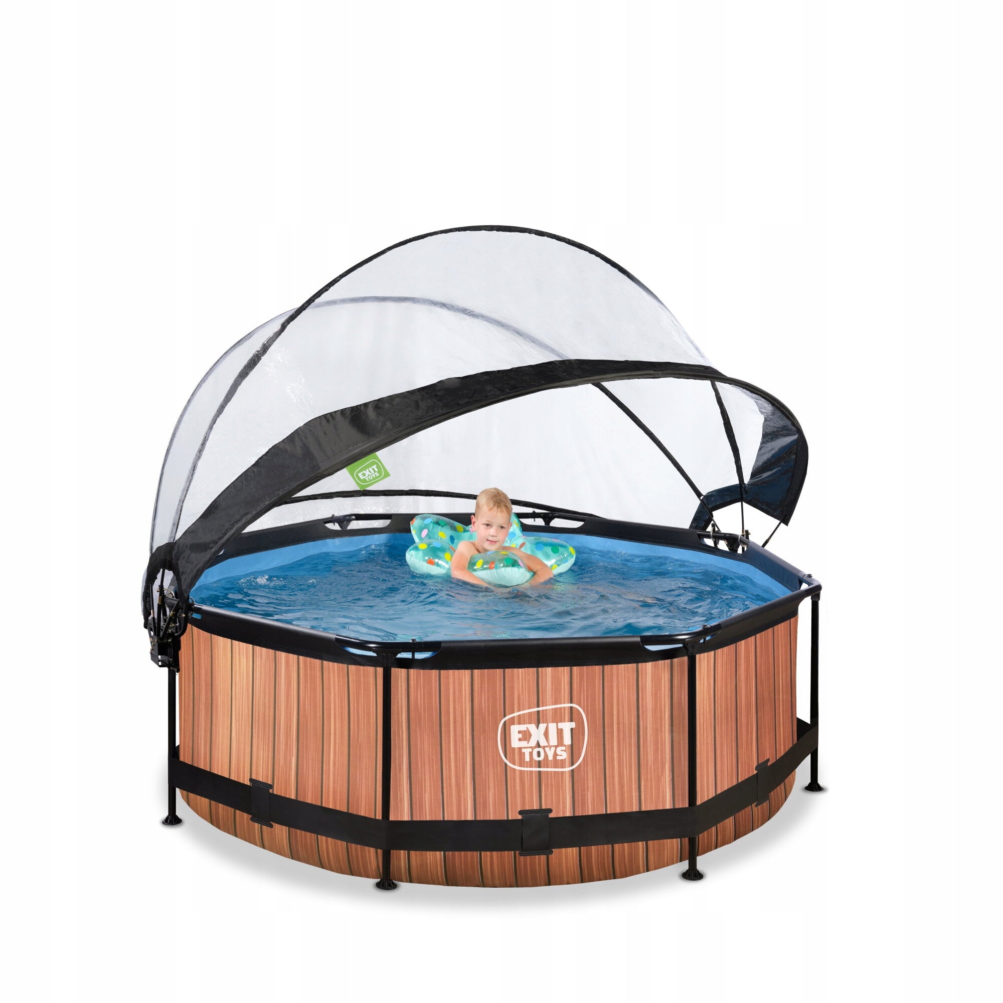 Swimming pool Wood EXIT ø244x76cm with filter pump and dome - brown Kind frame
