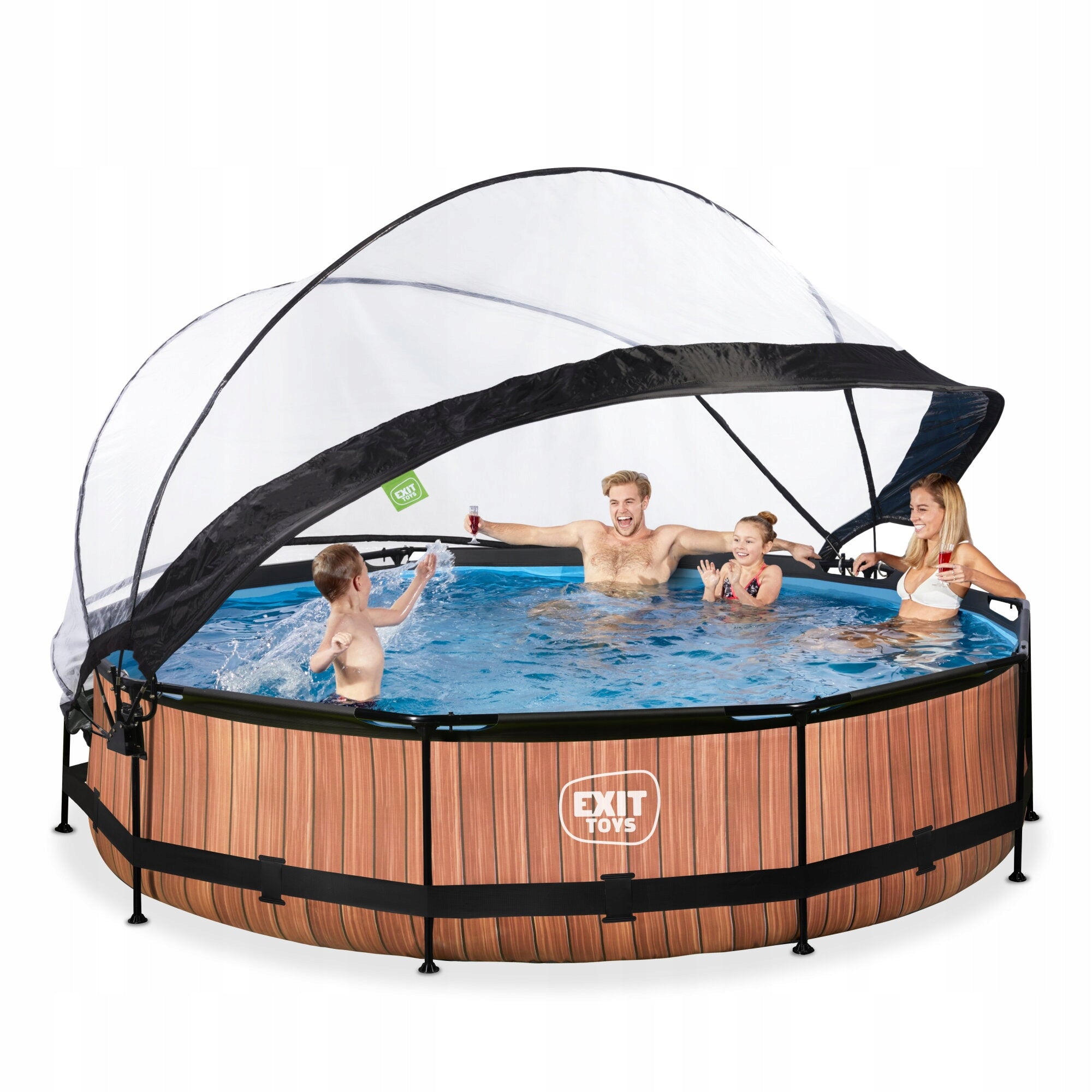 Swimming pool Wood EXIT ø360x76cm with filter pump and dome- brown Kind frame