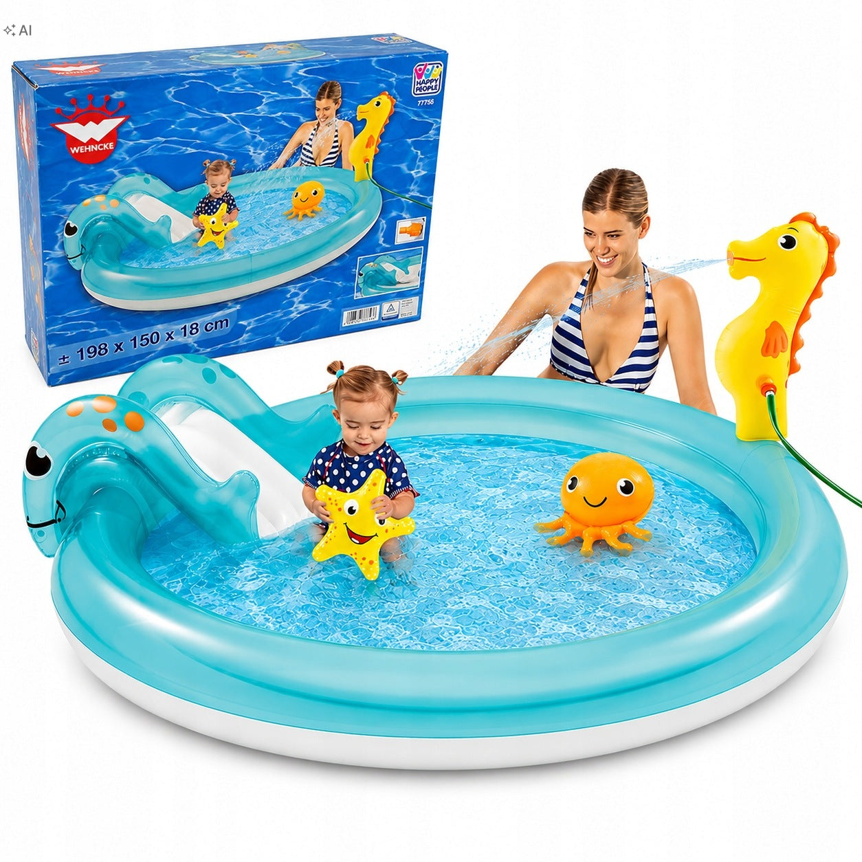 Swimming pool inflatable square toys with slide OCEAN for children 198x150x18cm PVC