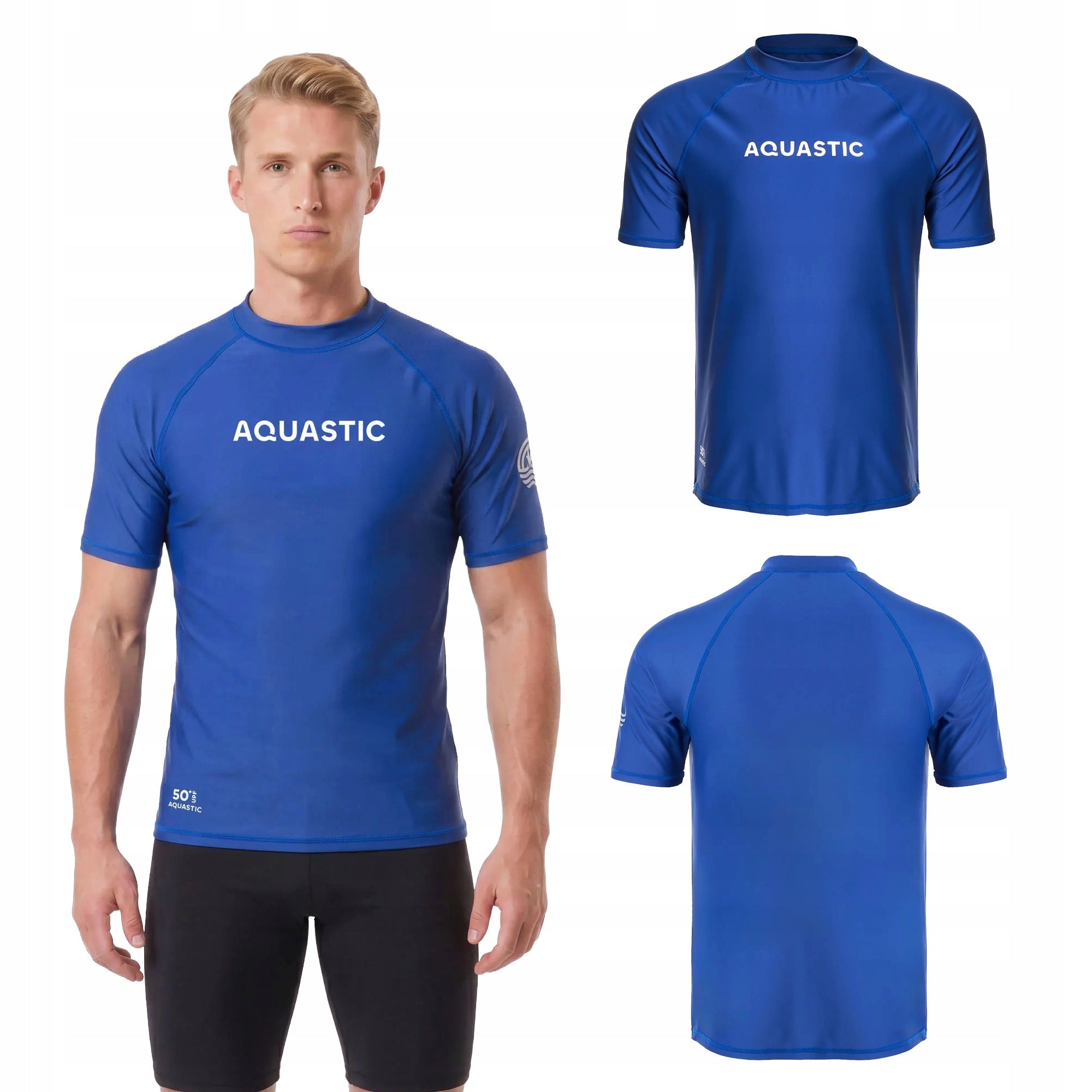 Swimming shirt AQUASTIC polyamide blue short sleeve UPF 50+ L