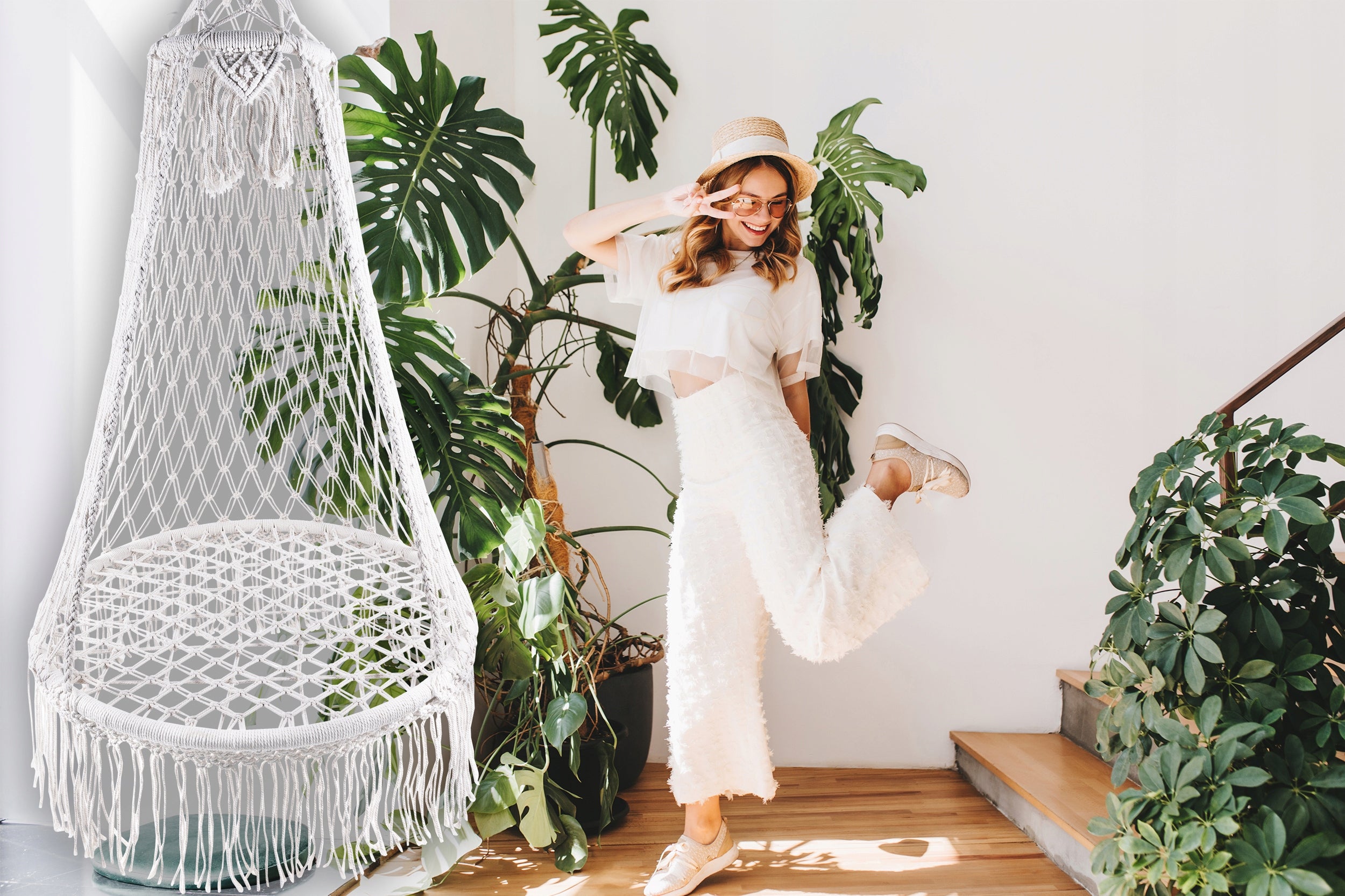 Swing Armchair Round Hanging Braided With Canopy Cocoon 120kg Kind hanging