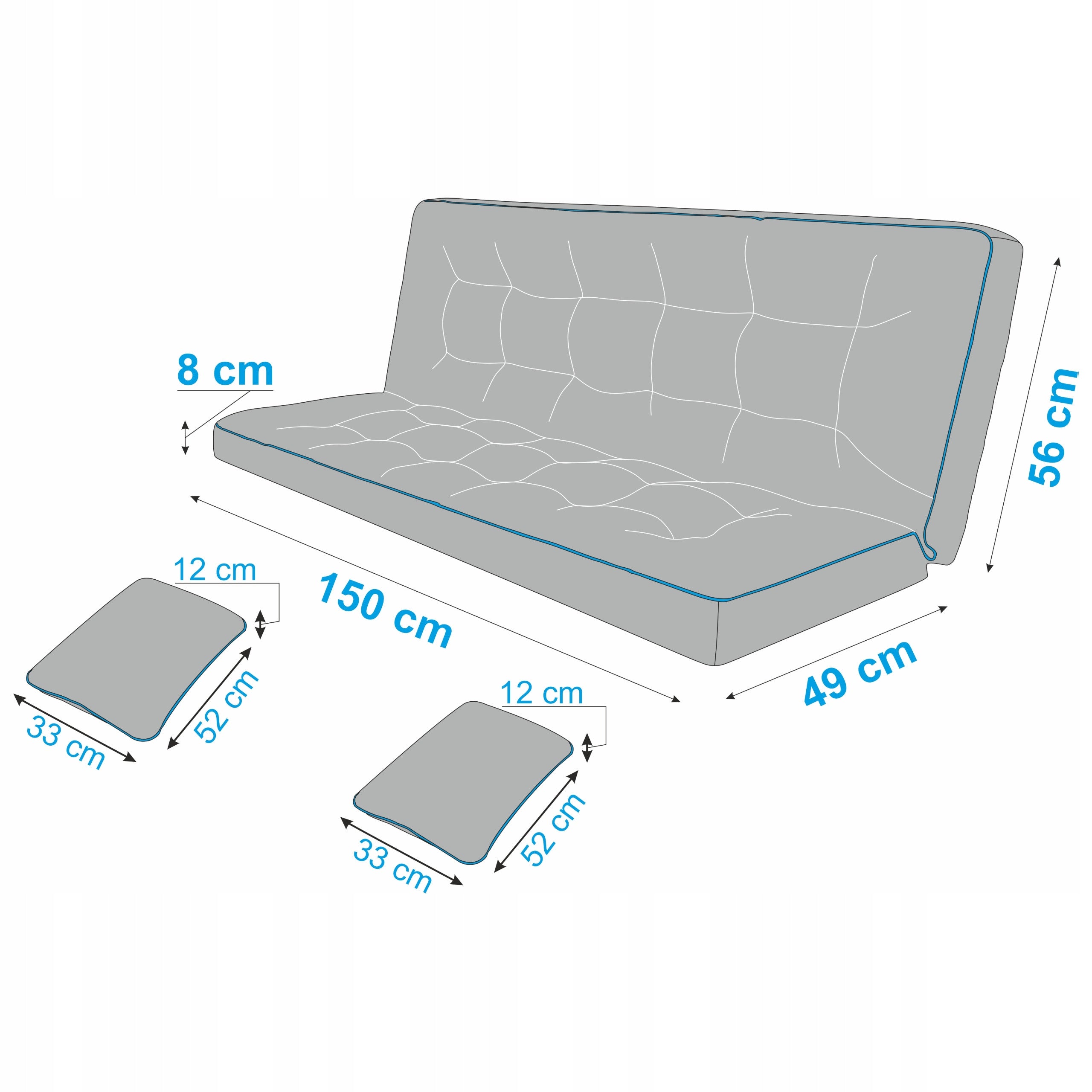 Swing Cushion for Garden Bench 150 cm Thick Waterproof + 2 Jaśki Pillow length 109 cm