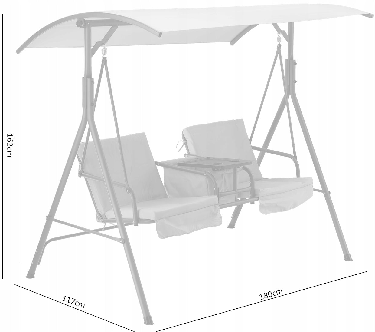 Swing Garden Rocking Bench 2-Stand Cups Adjustable Canopy 6762 Product weight with unit packaging 22.5 kg