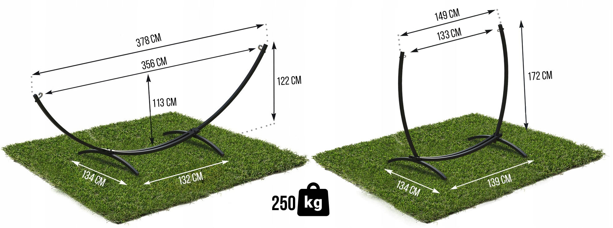 Swing Hammock Frame Garden Stand Metal Black 2in1 Double Rocker Total length 378 cm