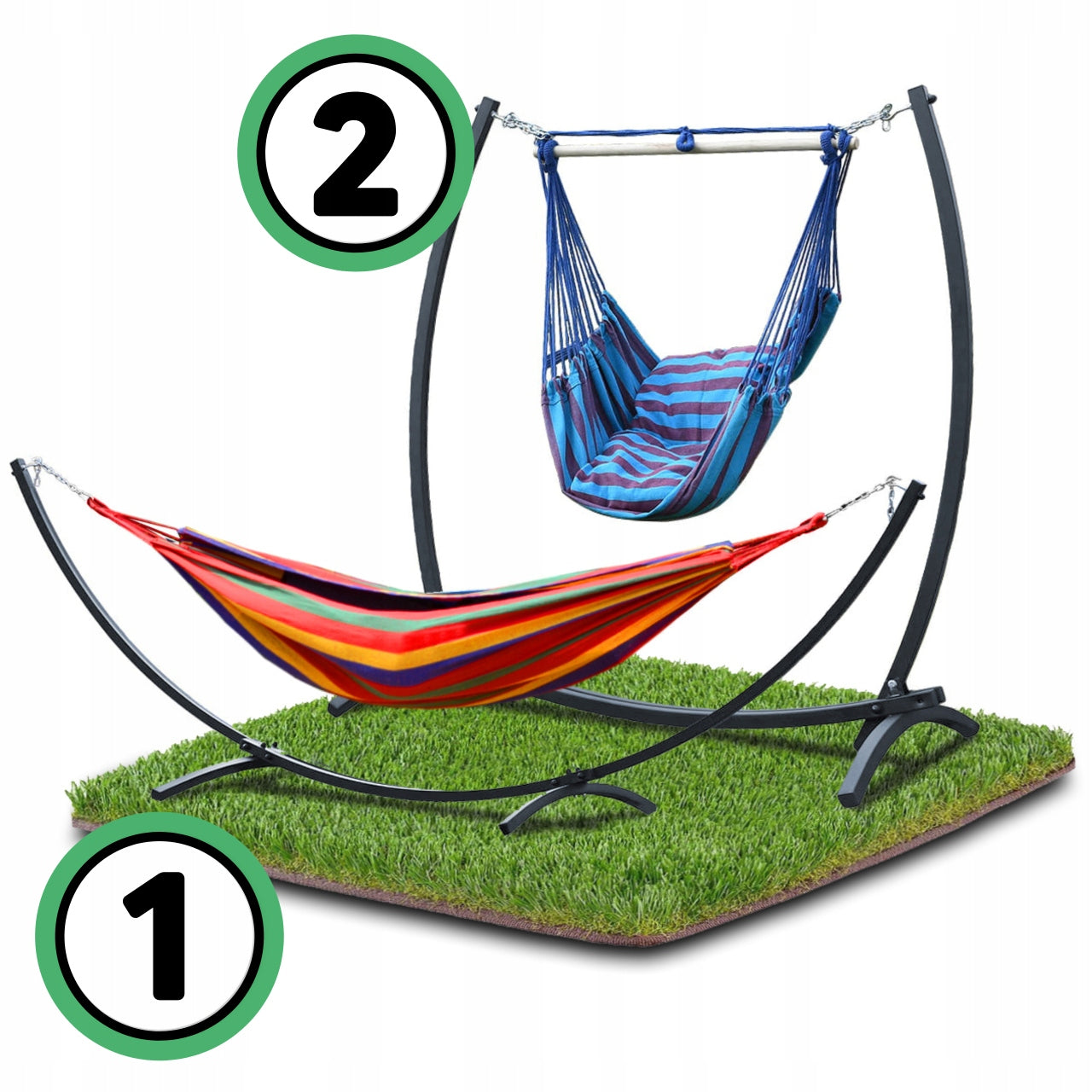 Swing Hammock Frame Garden Stand Metal Brazilian Chair 2in1 Model Stelaż do hamaka huśtawki stojak