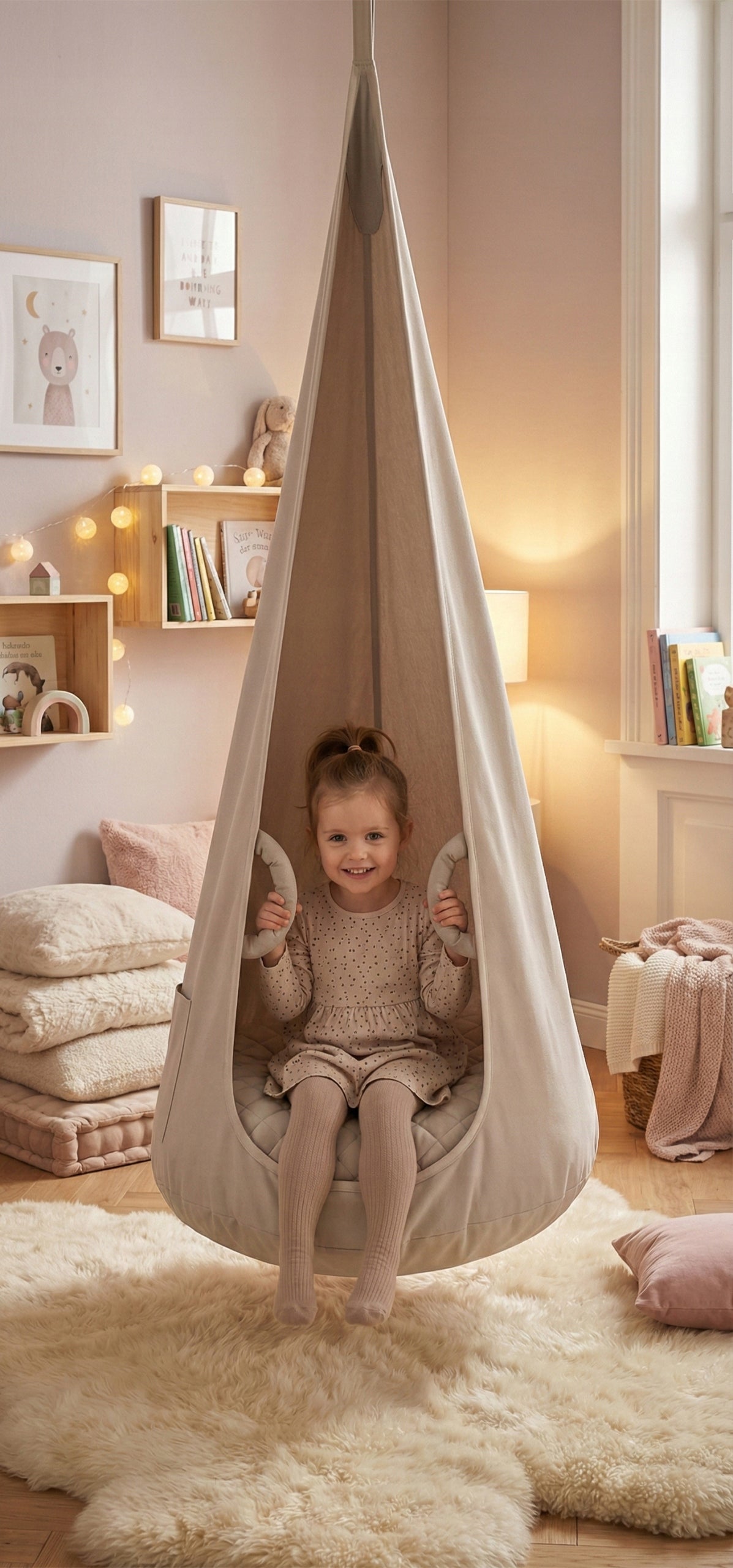 Swing KOKON for children VELVET armchair hanging chair BEIGE XXL Packaging status original