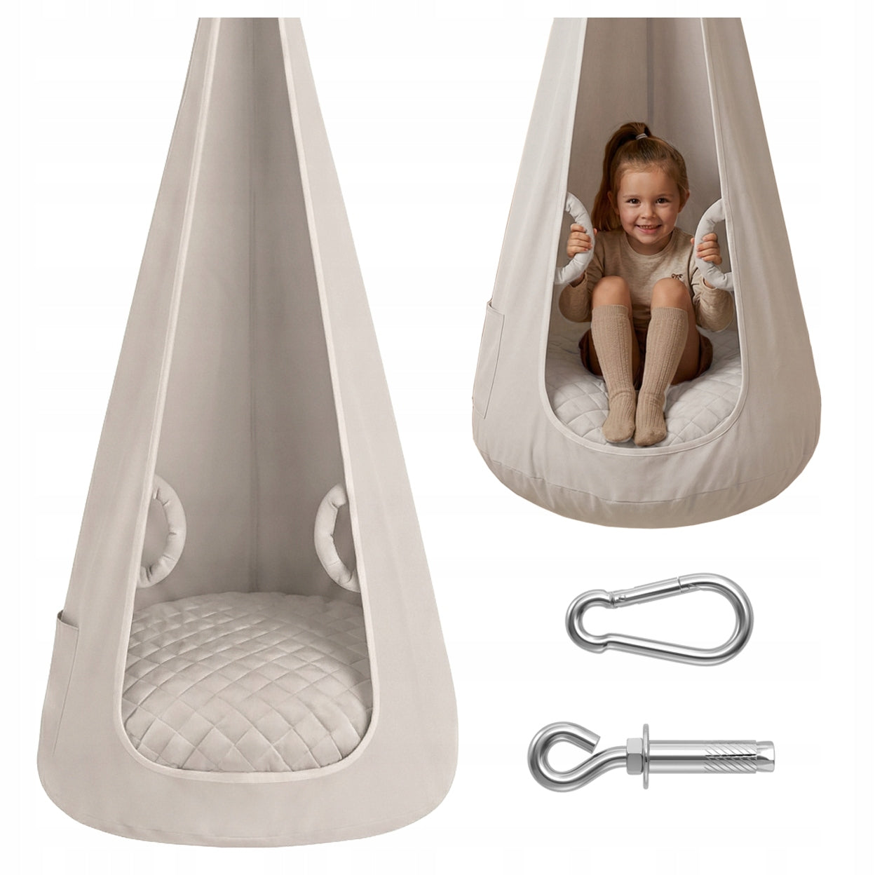 Swing KOKON for children VELVET armchair hanging chair BEIGE XXL