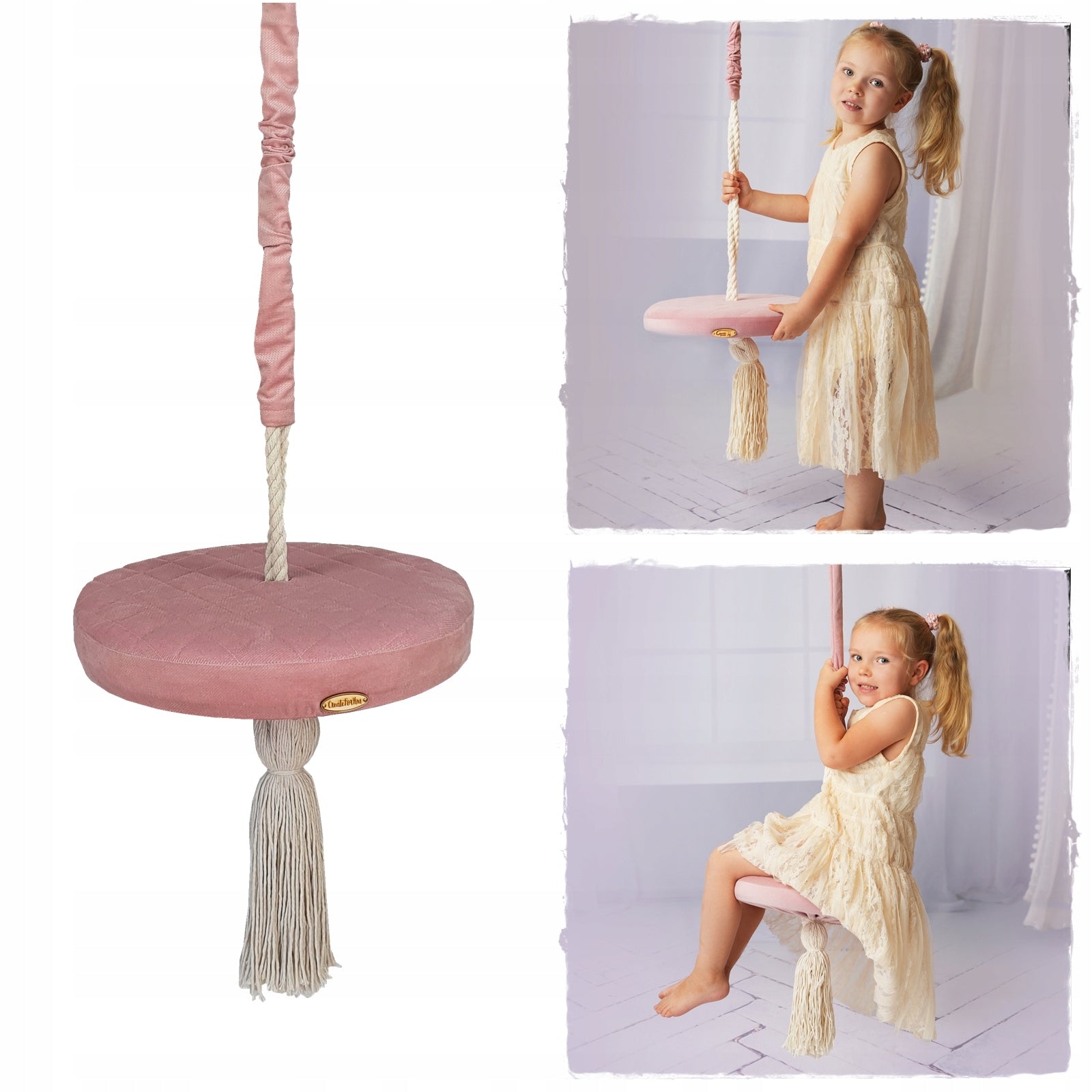 Swing ring for children home garden, children's, BOHO round, disc PINK