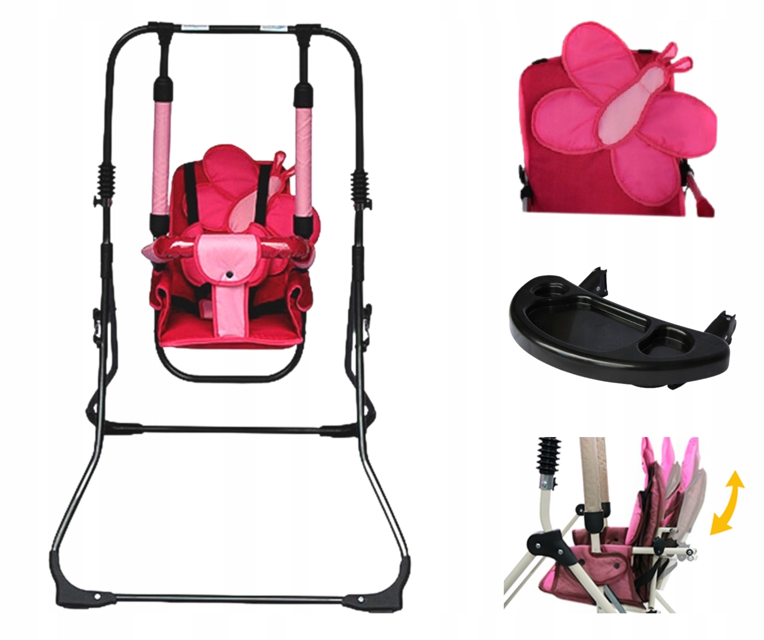 Swing rocker for baby freestanding folding pink 3in1 high chair tray