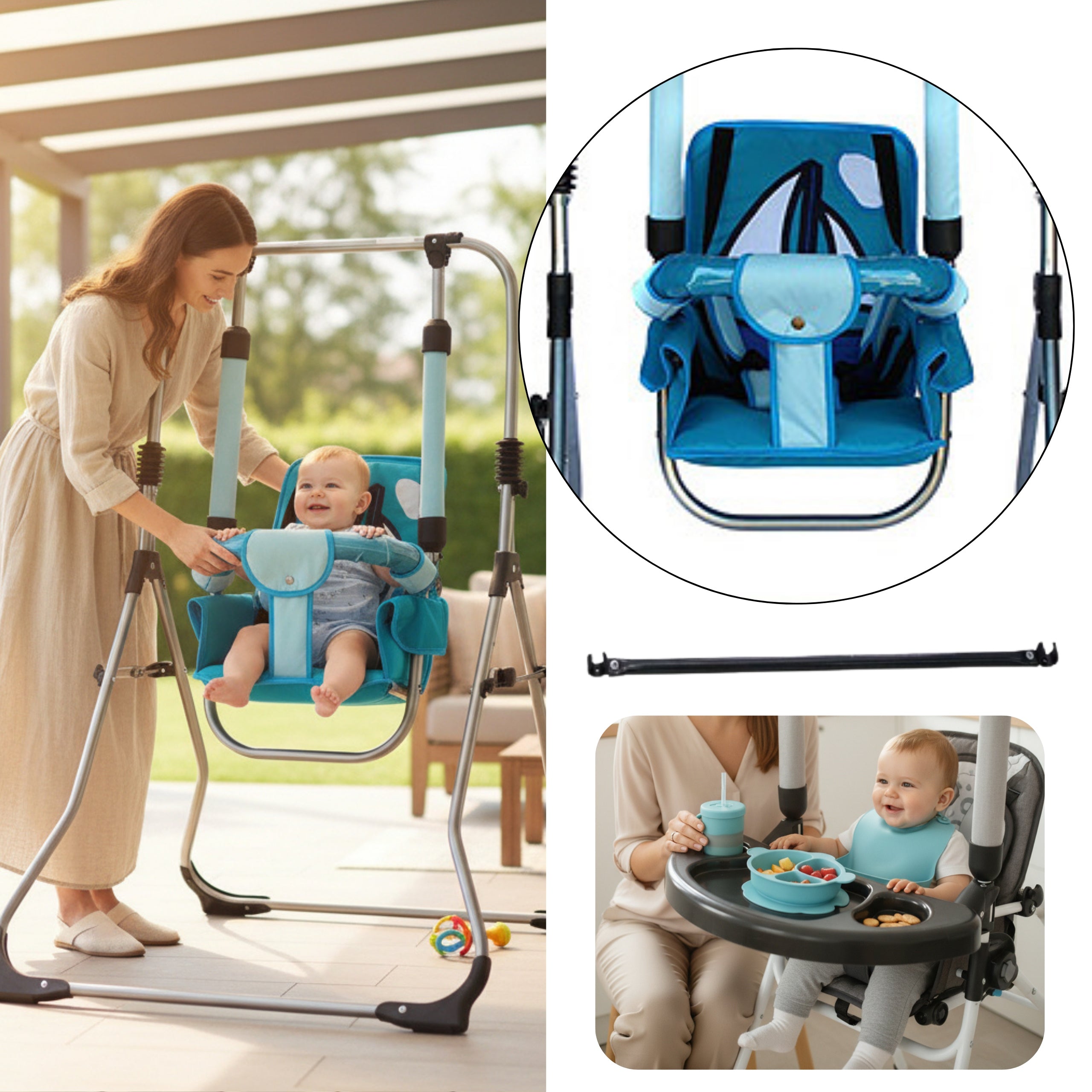 Swing with Garden Frame Home for Kids Foldable for 4-in-1 Feeding