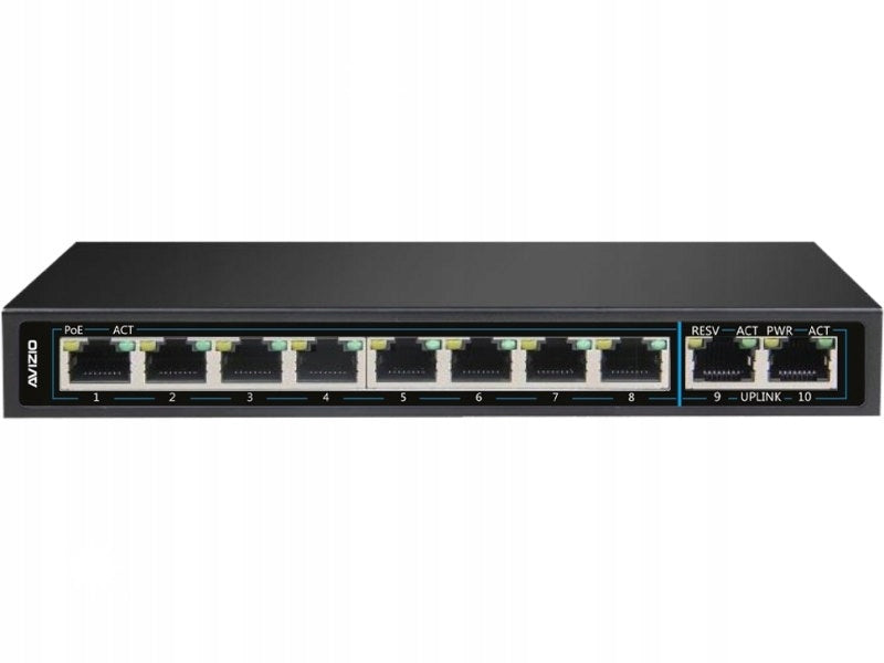 Switch Desktop Unmanaged 10xRJ45 8xPoE+ 2xUplink 1Gb/s