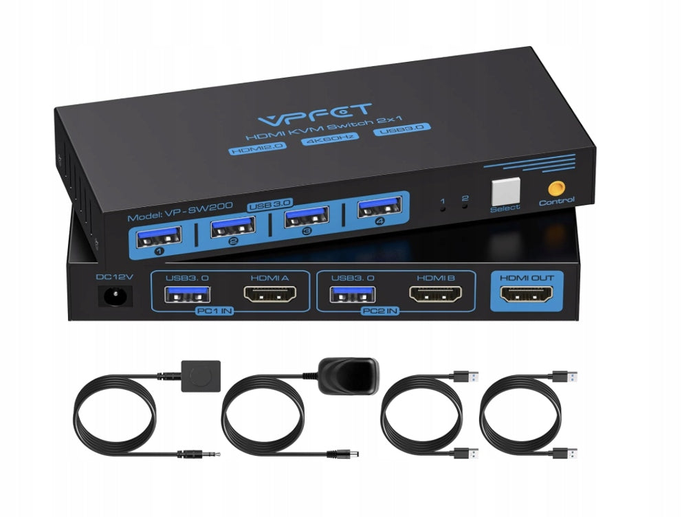 Switch KVM Switch 2 PC 1 Monitor 4K 60Hz USB 3.0
