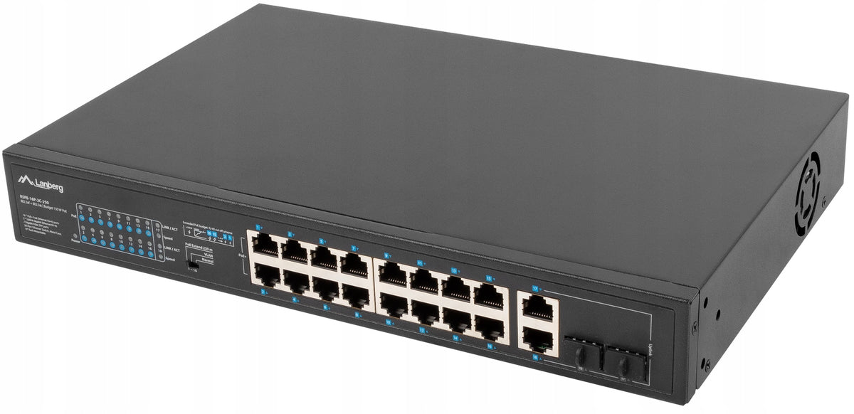 Switch RACK 16x 100Mb PoE+/2x Combo LANBERG Unmanaged 150W Packaging status original