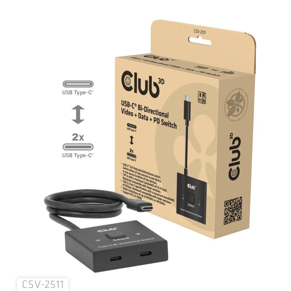 Switch USB C Club3D CSV 2511 Bidirectional 8K 4K PD 100W Manufacturer CLUB3D